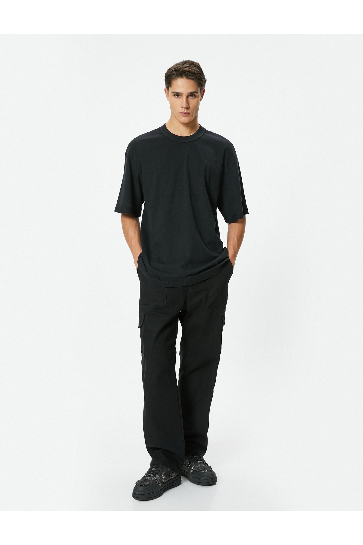 تیشرت قابل شستشو سایز بزرگ با آستین کوتاه یقه خدمه با جزئیات دوخت