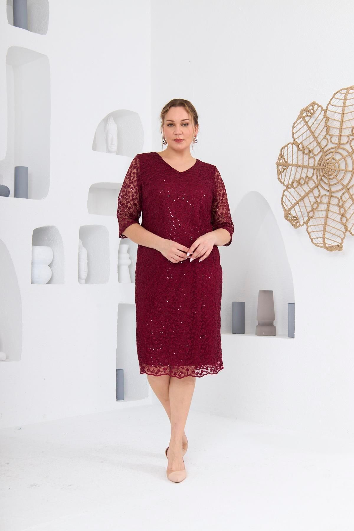 Maroon lace dress plus size shop
