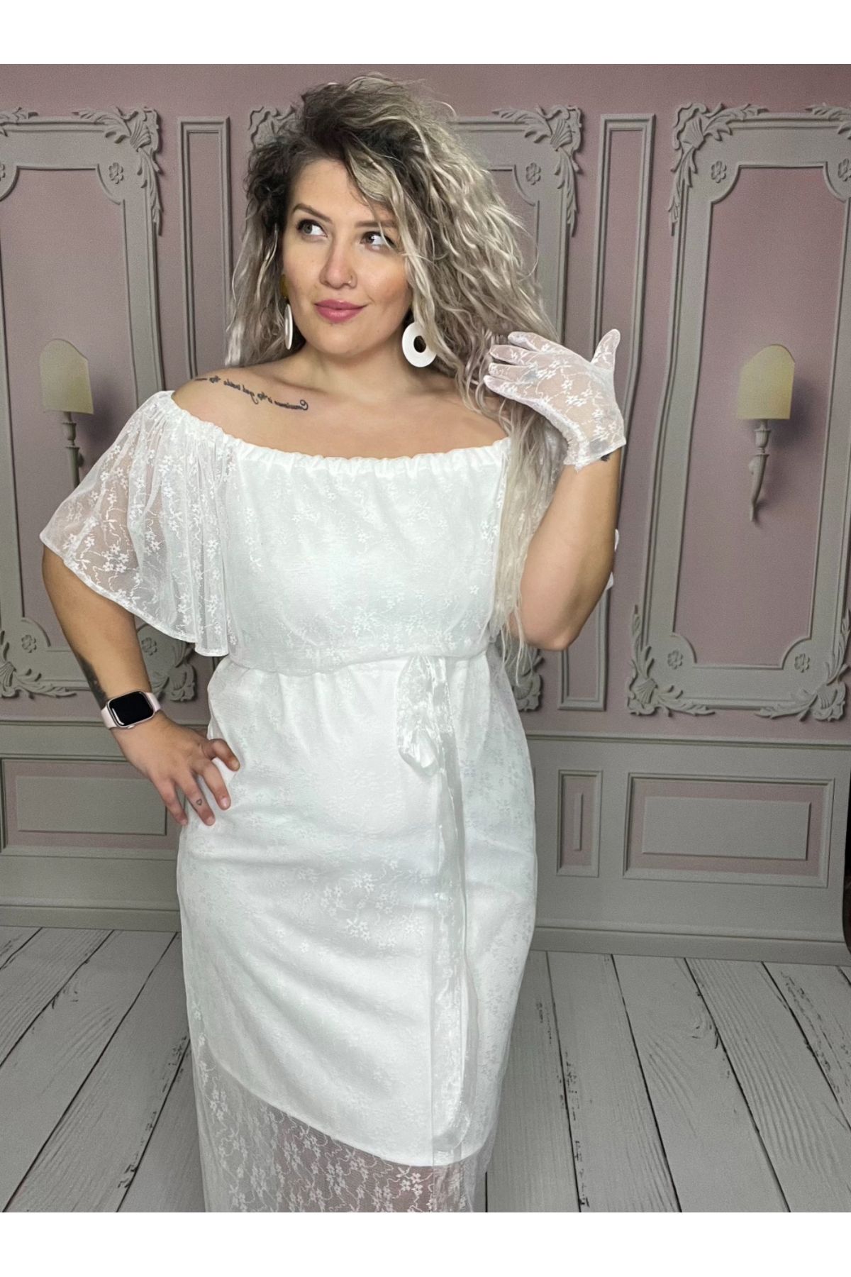 NA ADDESIGN-Λευκό Δαντελένιο Φόρεμα Plus Size - για Γάμο και After Party 3