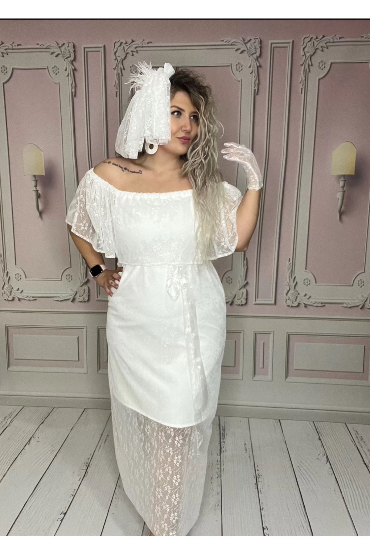 NA ADDESIGN-Λευκό Δαντελένιο Φόρεμα Plus Size - για Γάμο και After Party 4