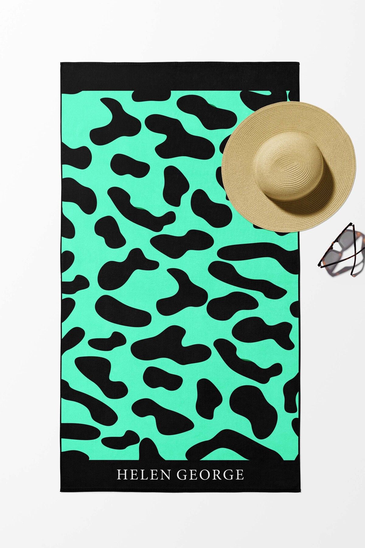Helen George-Light Green Leopard Patterned Oversize Beach Towel - Hgtw0001358 1