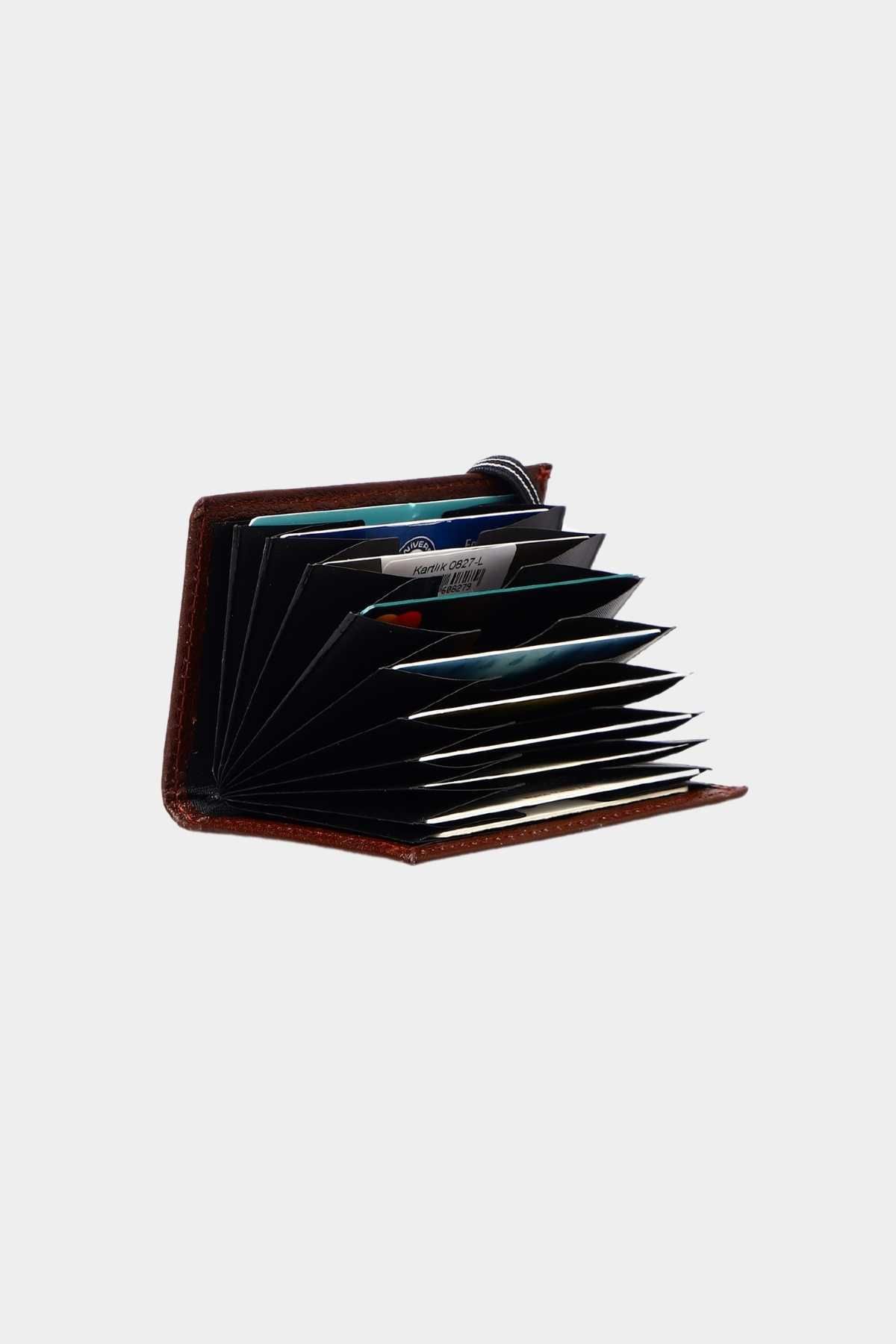 Grande-G827-L Claret Red Accordion Card Holder - Genuine Leather and Vertical Elastic Wallet 2