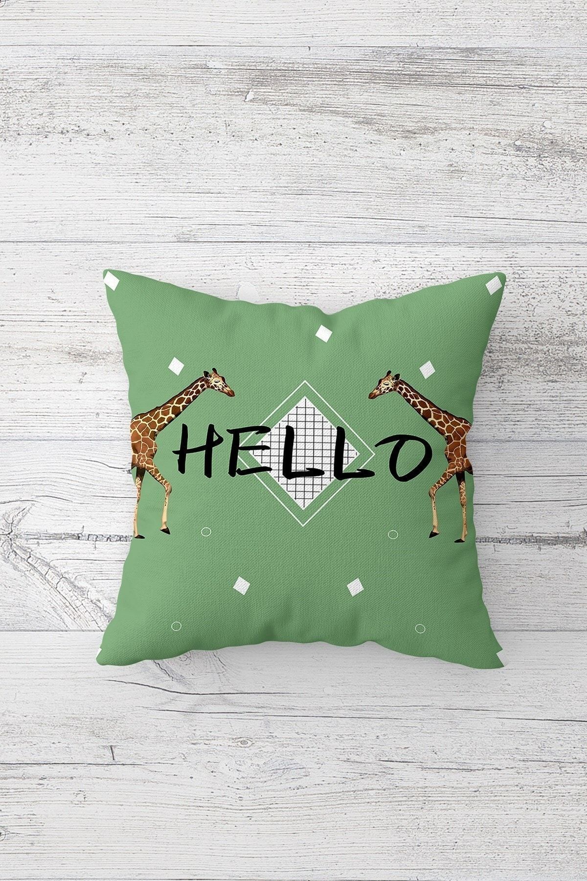 on the clouds-Giraffe And Circle Pattern Hello Written Hidden Zippered Throw Pillow Cover Sofa Pillow Cover Set (4pcs) 2