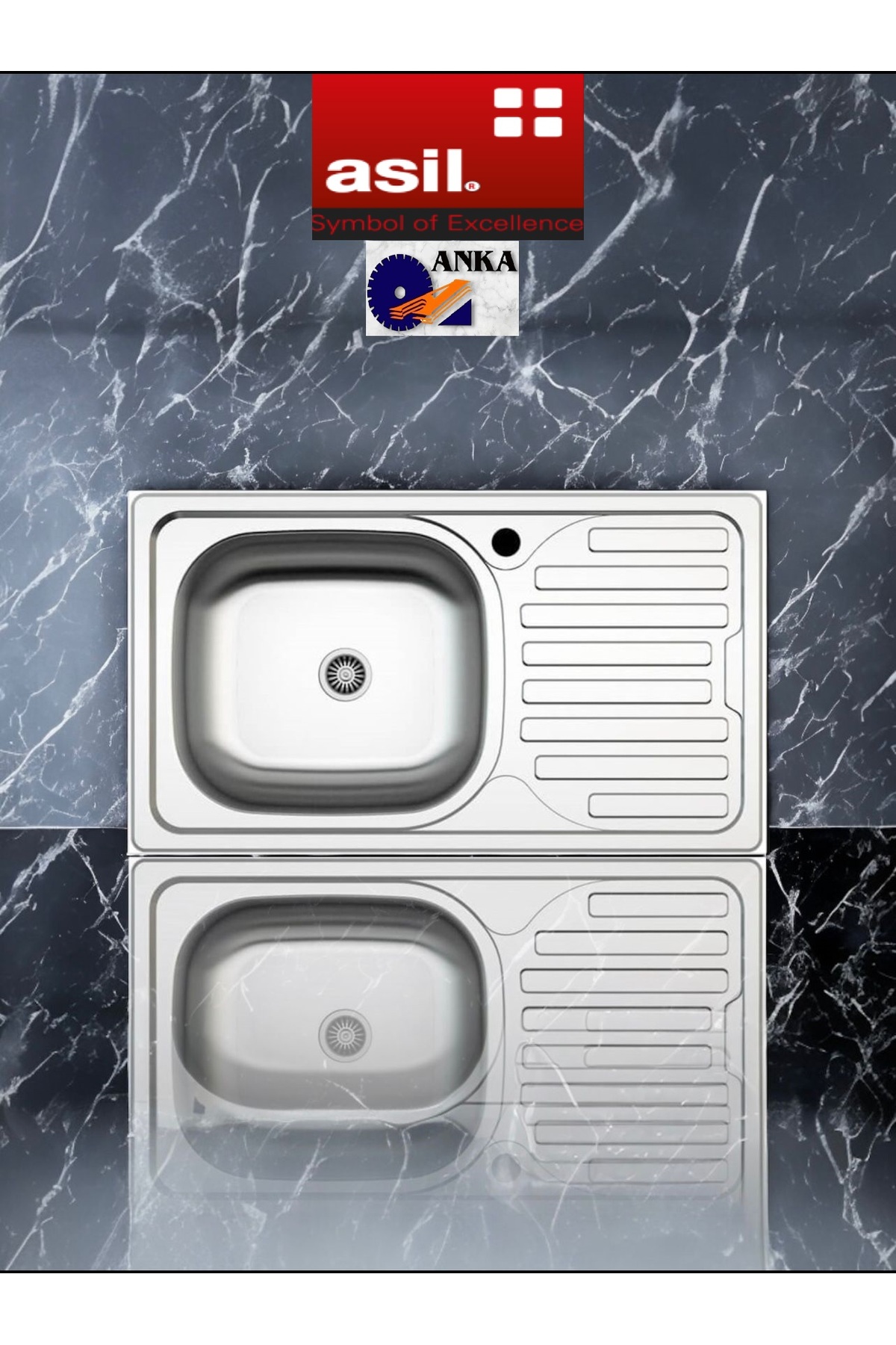 Asil Inset Series As 07 43,5×76 Sağ Damlalıklı Paslanmaz Çelik Mutfak Evyesi (SİFON DAHİL)