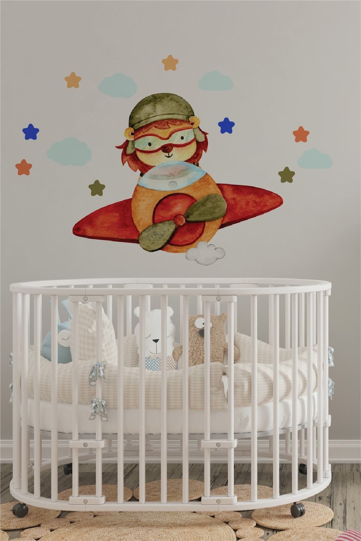 212shop-Cute Pilot Lion Decorative Kids Room Wall Sticker 2