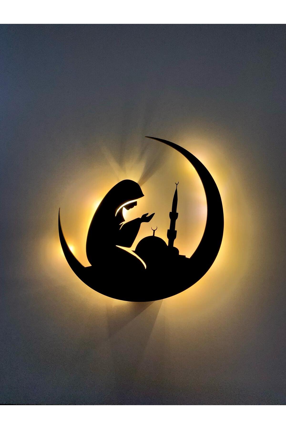 Night Light with Fairy Led Yellow Light Praying Girl,Mosque and Crescent Decor