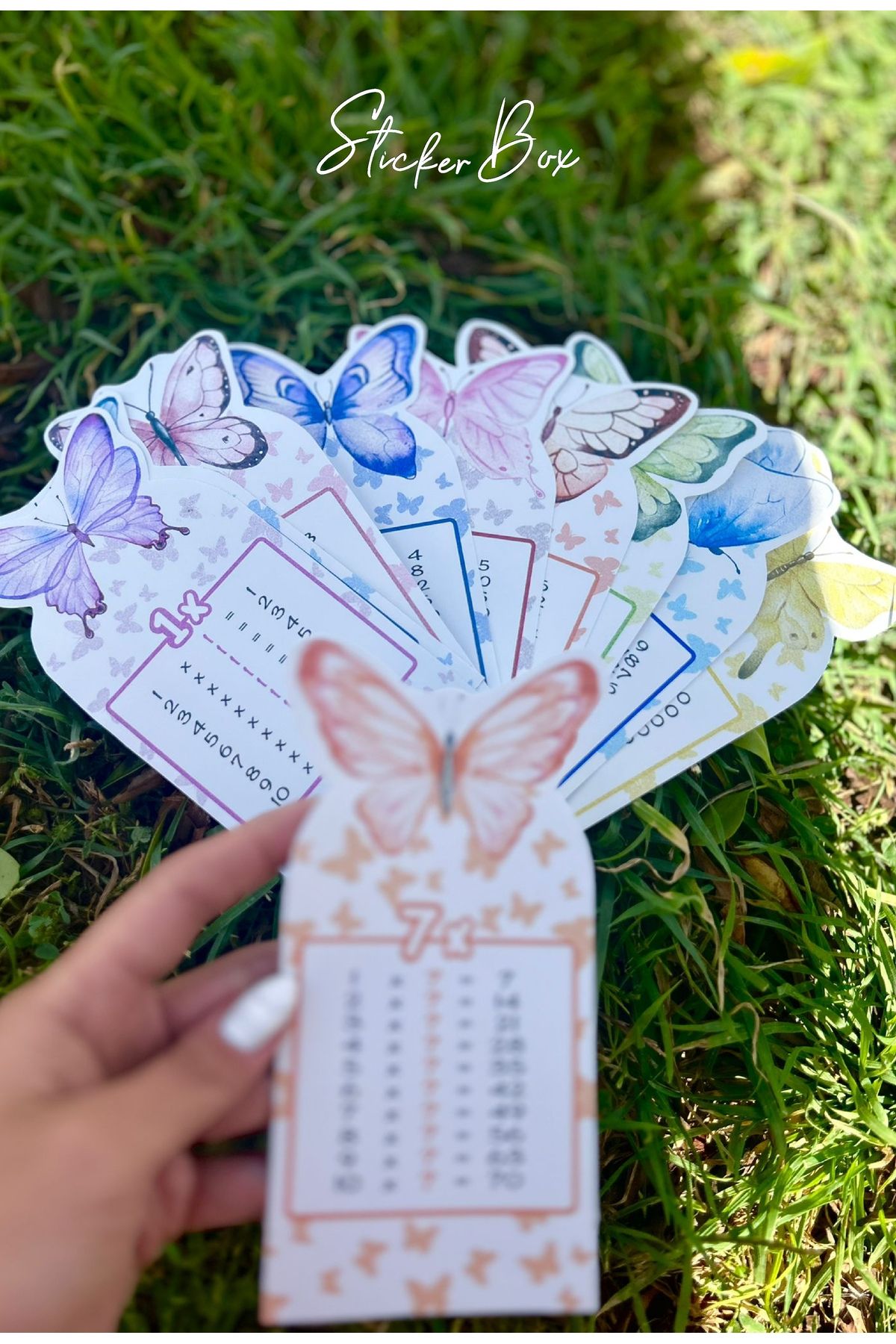 Think And Print-Butterfly Patterned Rhythmic Numbers Training Card for Kids - Desktop Multiplication Table 7