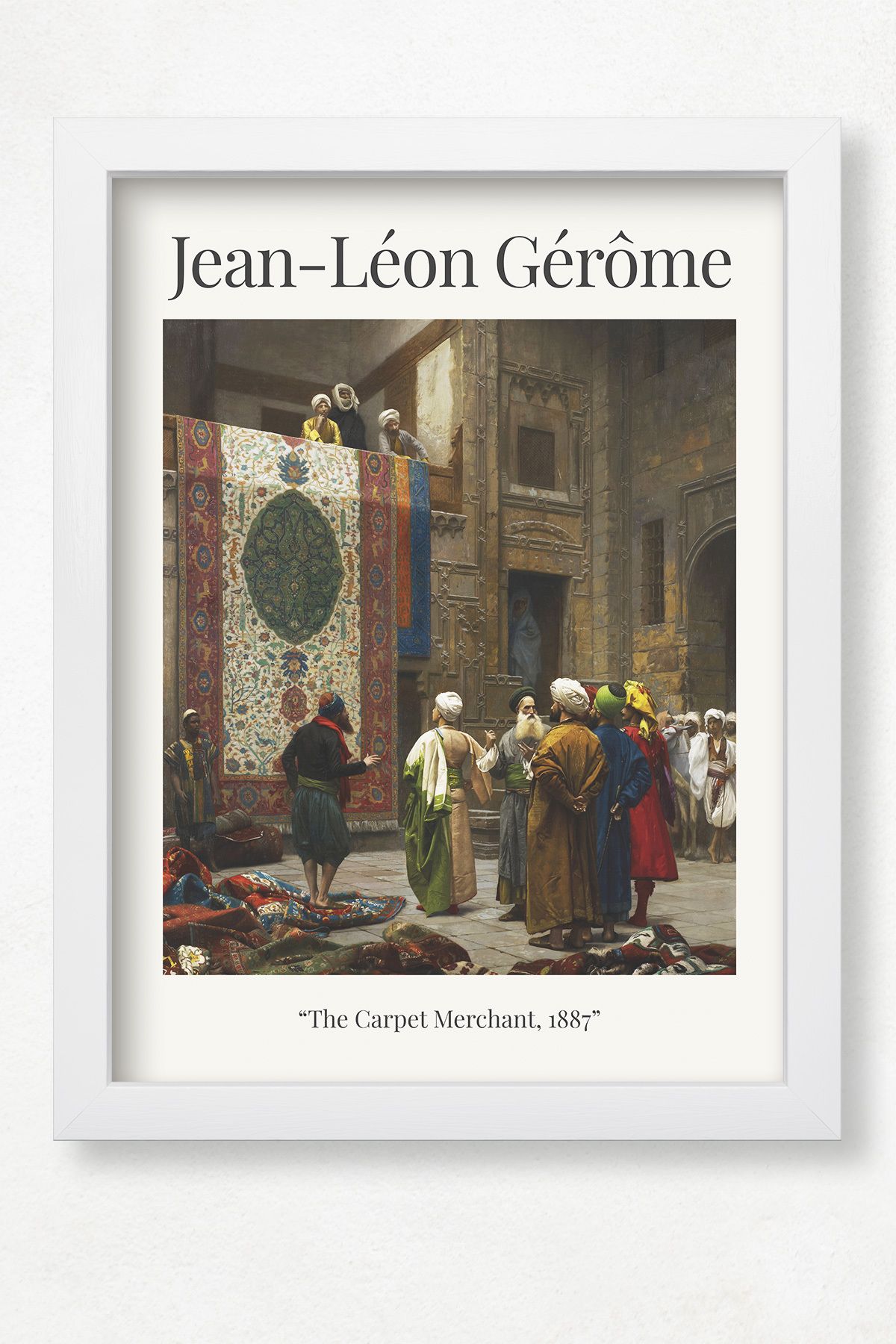 DuoArt-Jean Leon Gerome-Carpet Merchant Famous Works Natural Wood Framed White Poster 1