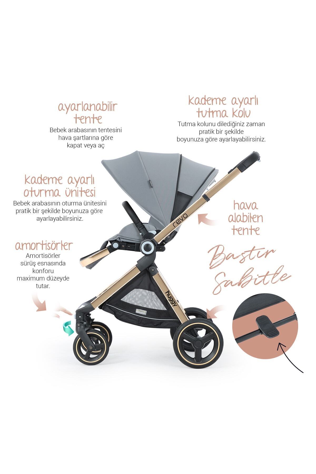 Huggy Revo 5 in 1 Çift Yönlü Travel Sistem Bebek Arabası Bej fotoğrafı 2 (önizleme)
