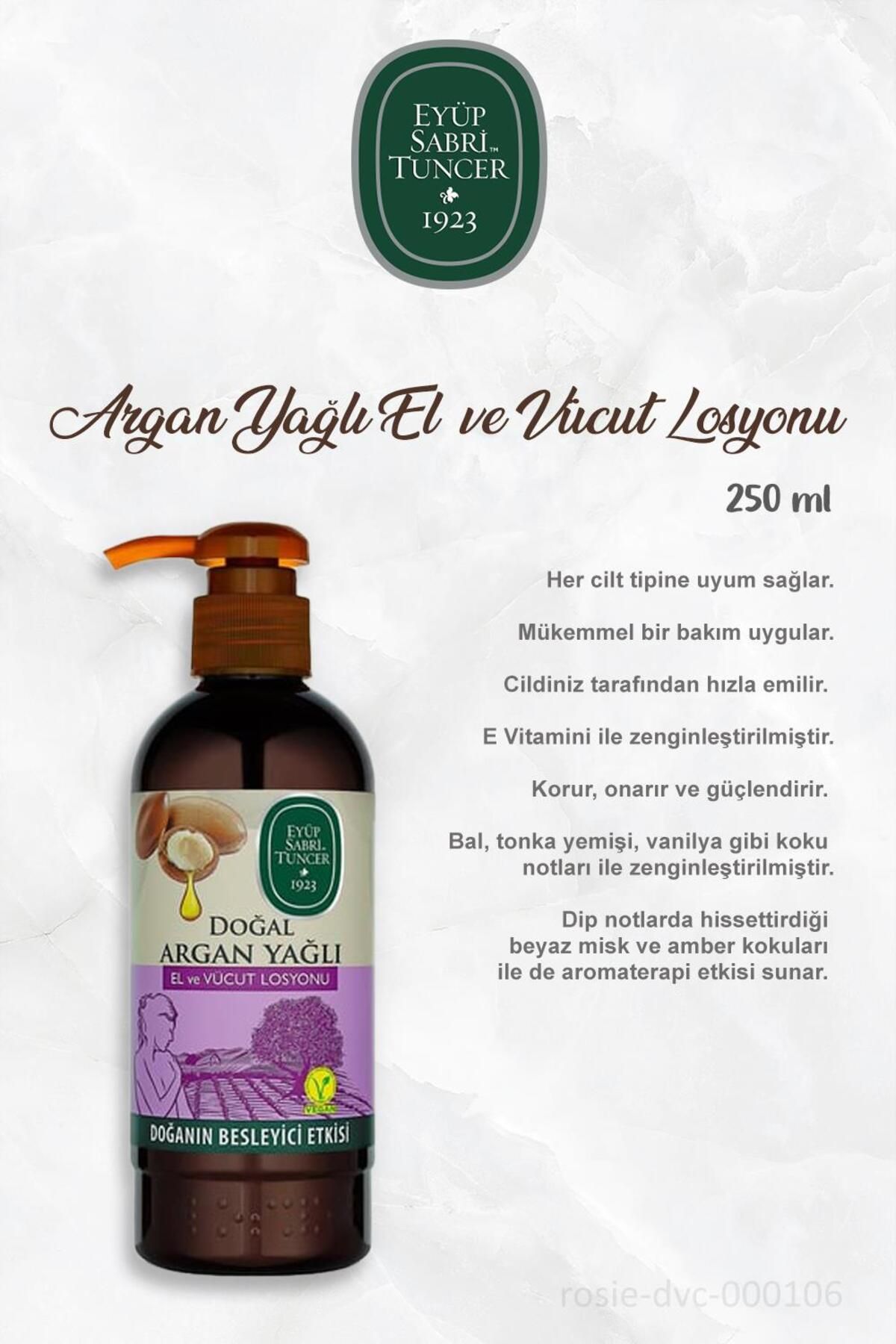 لوسیون بدن 3 تکه Eyüp Sabri Tuncer Argan 250 ml و 60's 100% cotton ROSIE Eyüp Sabri Tuncer