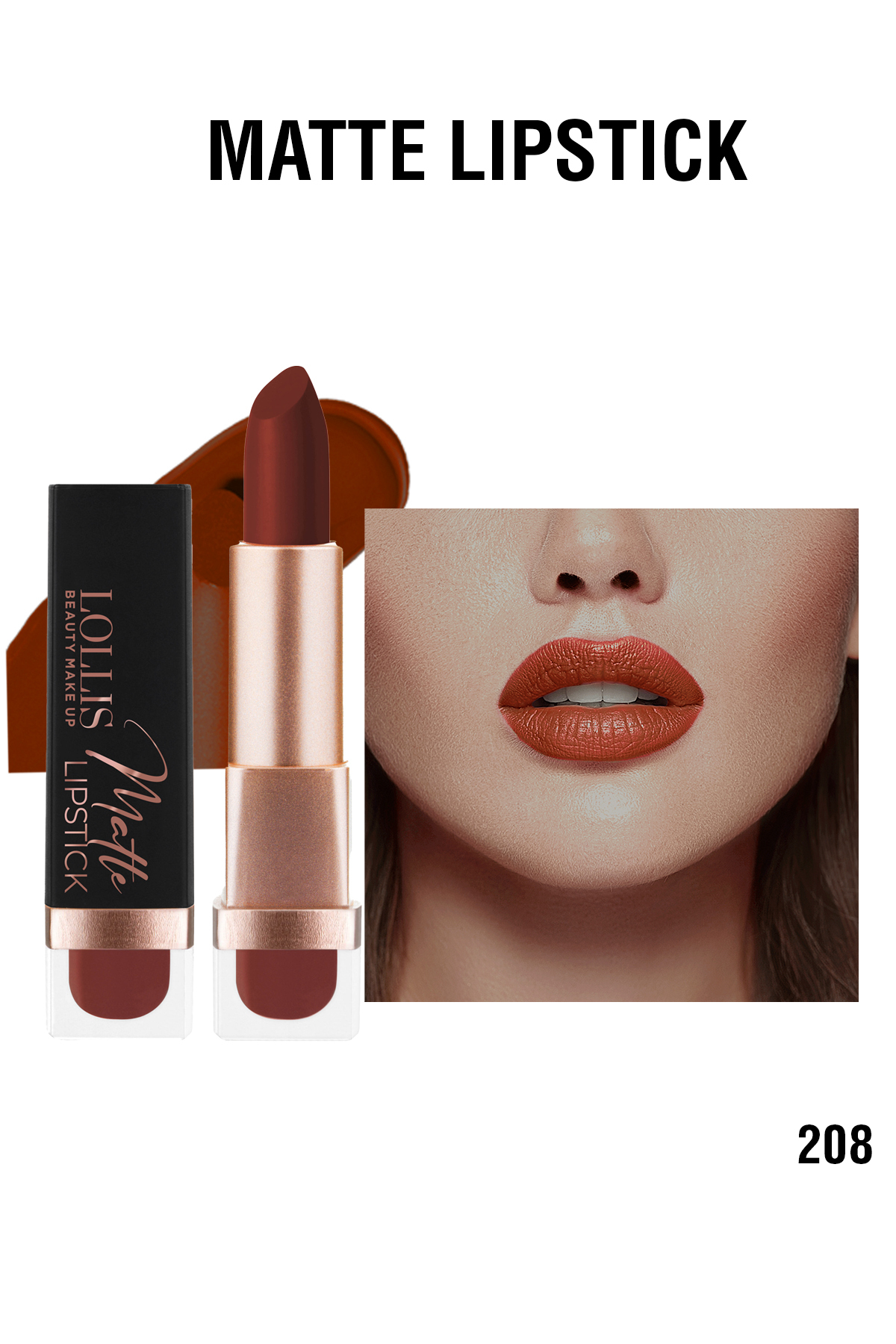 Matte Lipstick Yoğun Pigmentli Mat Ruj Kalıcı 208 — قرمز matte lipsticks — تصویر 4 از 5