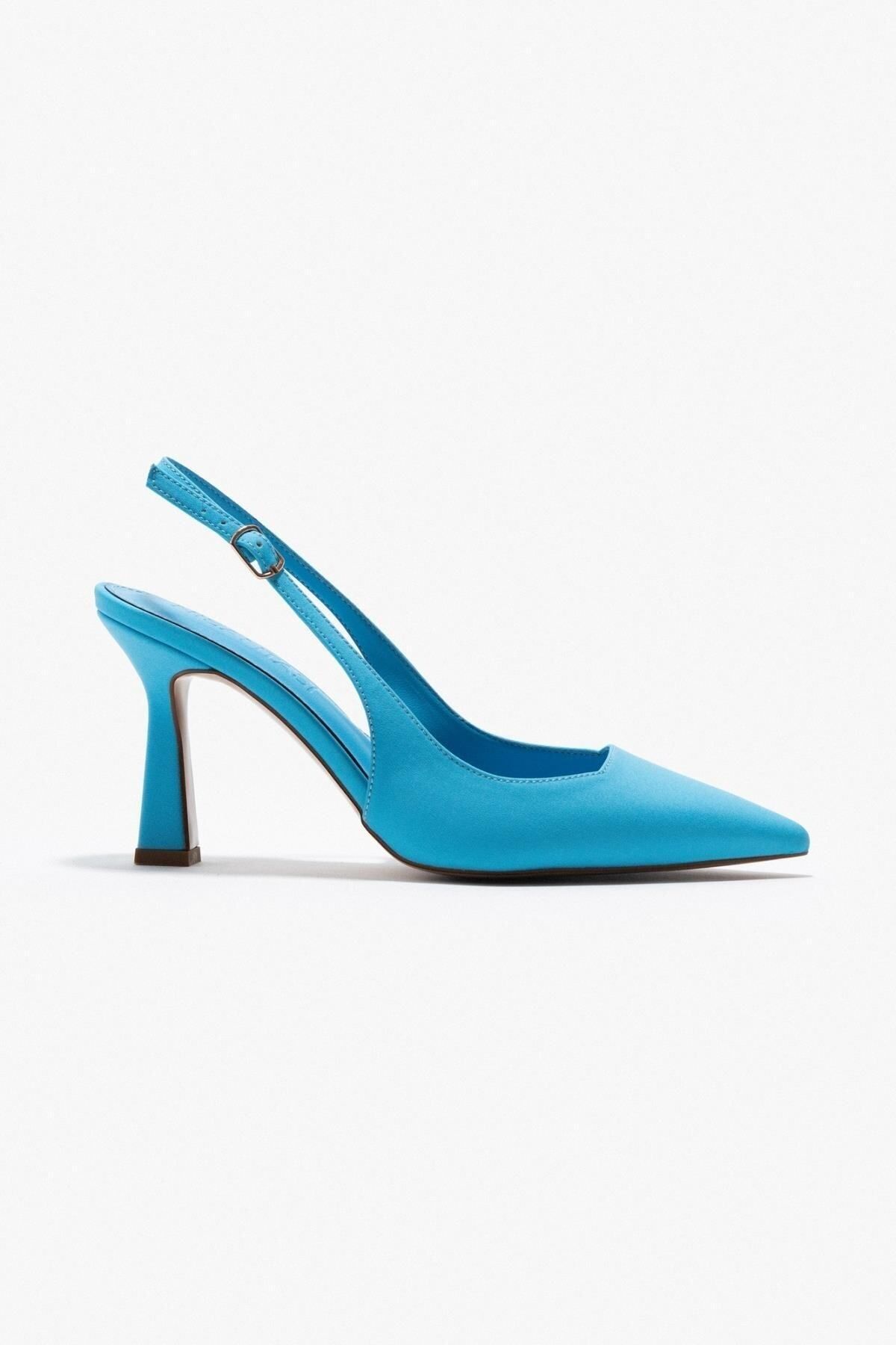 NİŞANTAŞI SHOES-Mystische Damen-High-Heels-Schuhe aus hellblauem Satin mit spitzer Zehenpartie und Schnürung hinten 8