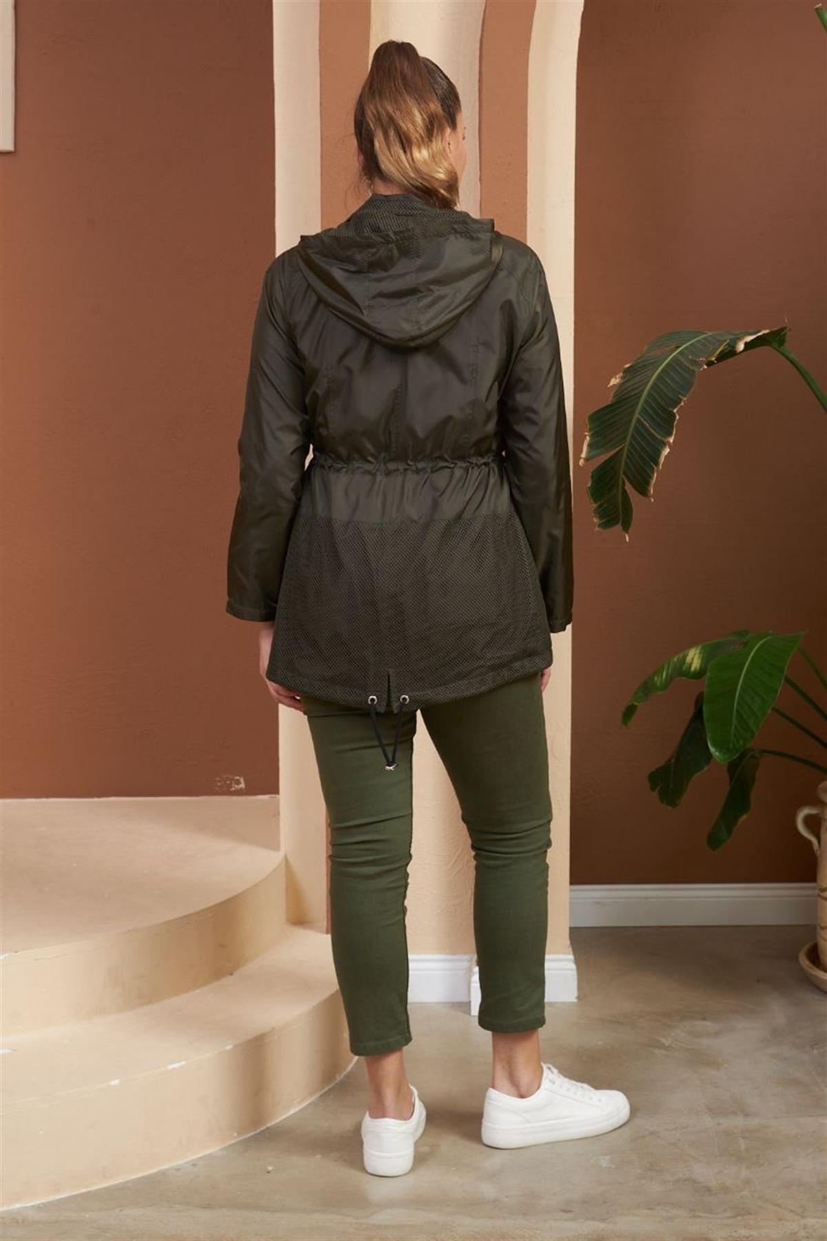 RMG-Plus Size Mesh Trench Coat Khaki 2