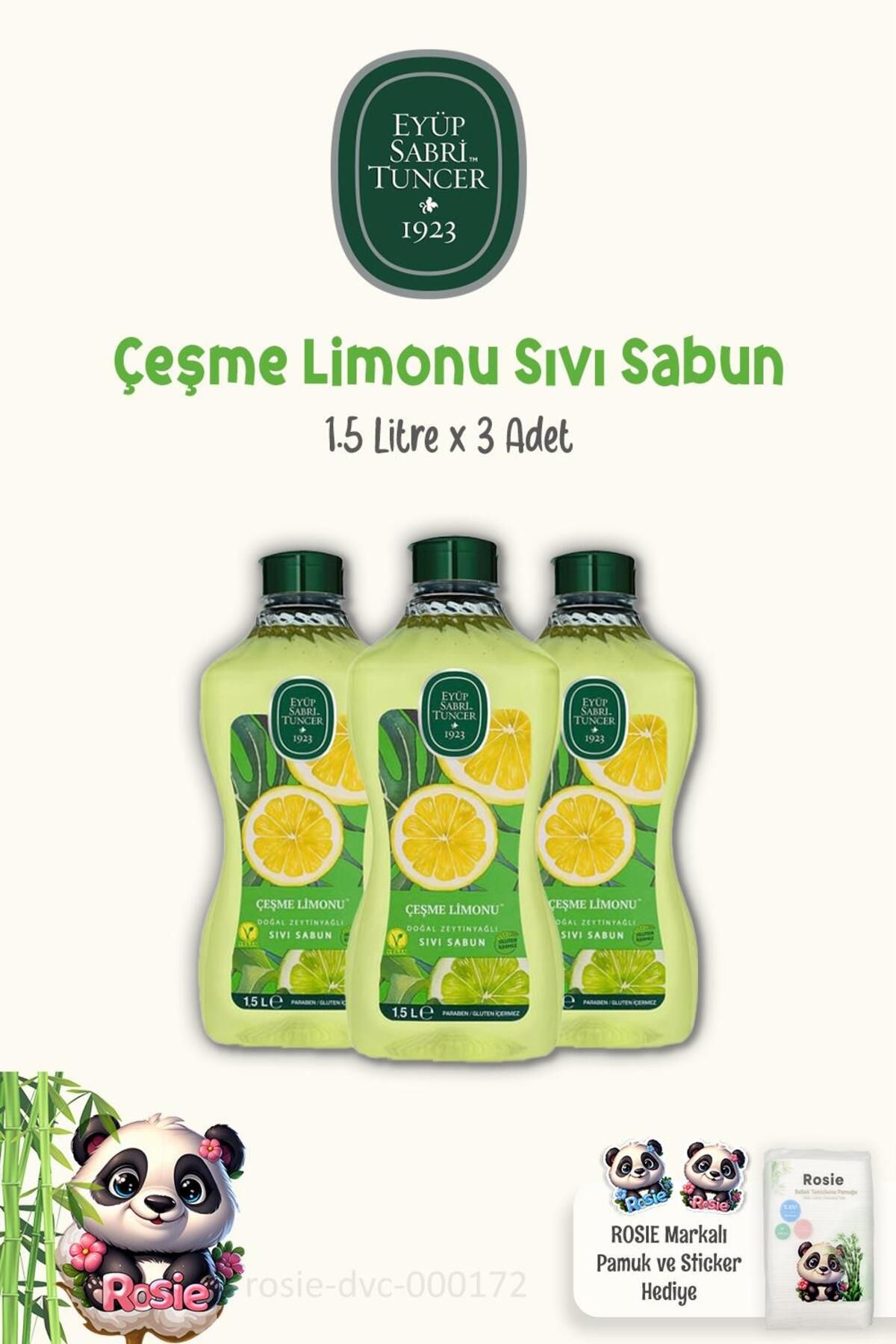 3 عدد صابون مایع Çeşme لیمو صابون مایع 1.5 لیتری و رزی Eyüp Sabri Tuncer