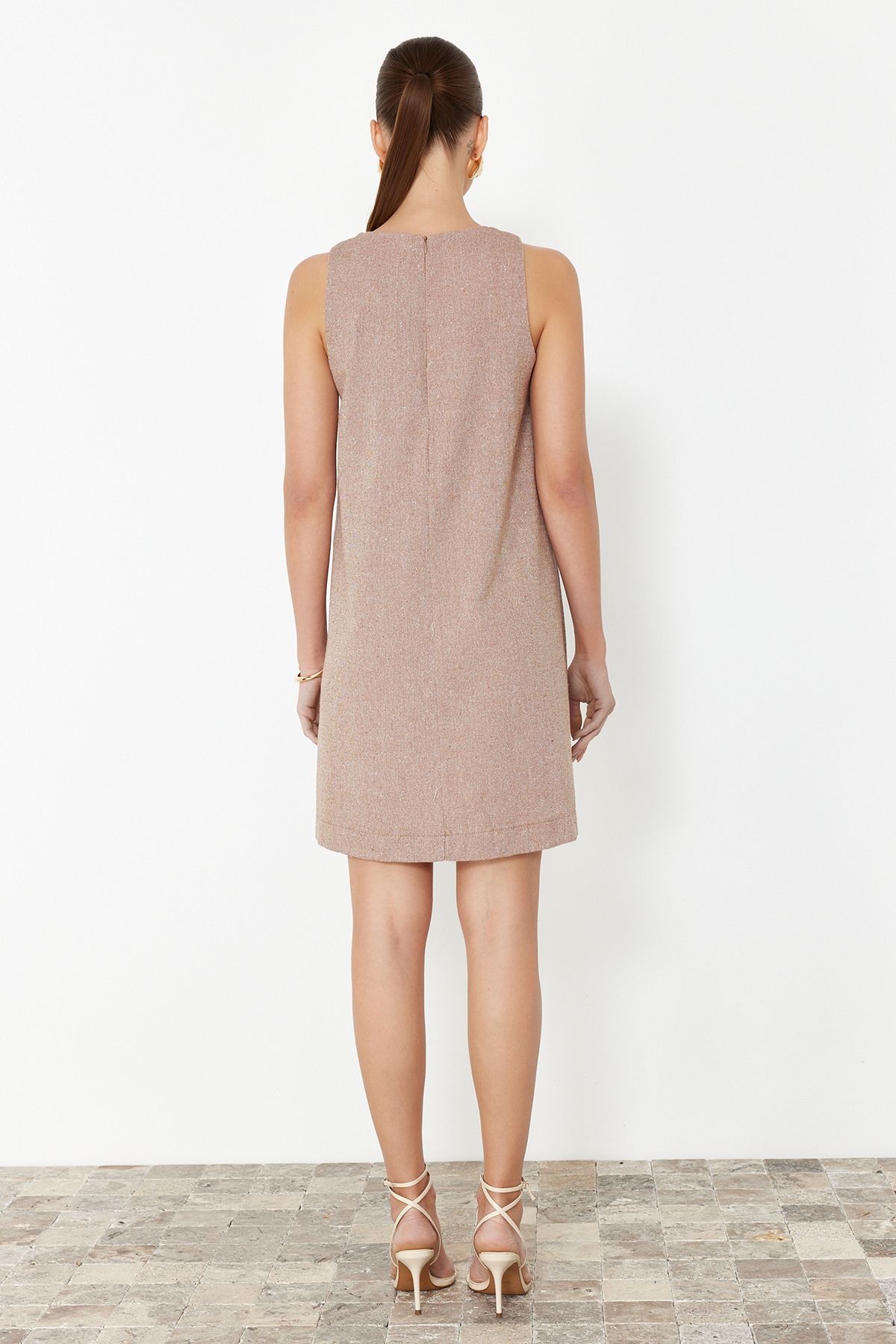 Trendyol Collection-Коричнева ткана міні-сукня широкого крою Linen Look без рукавів TWOSS23EL01497 6
