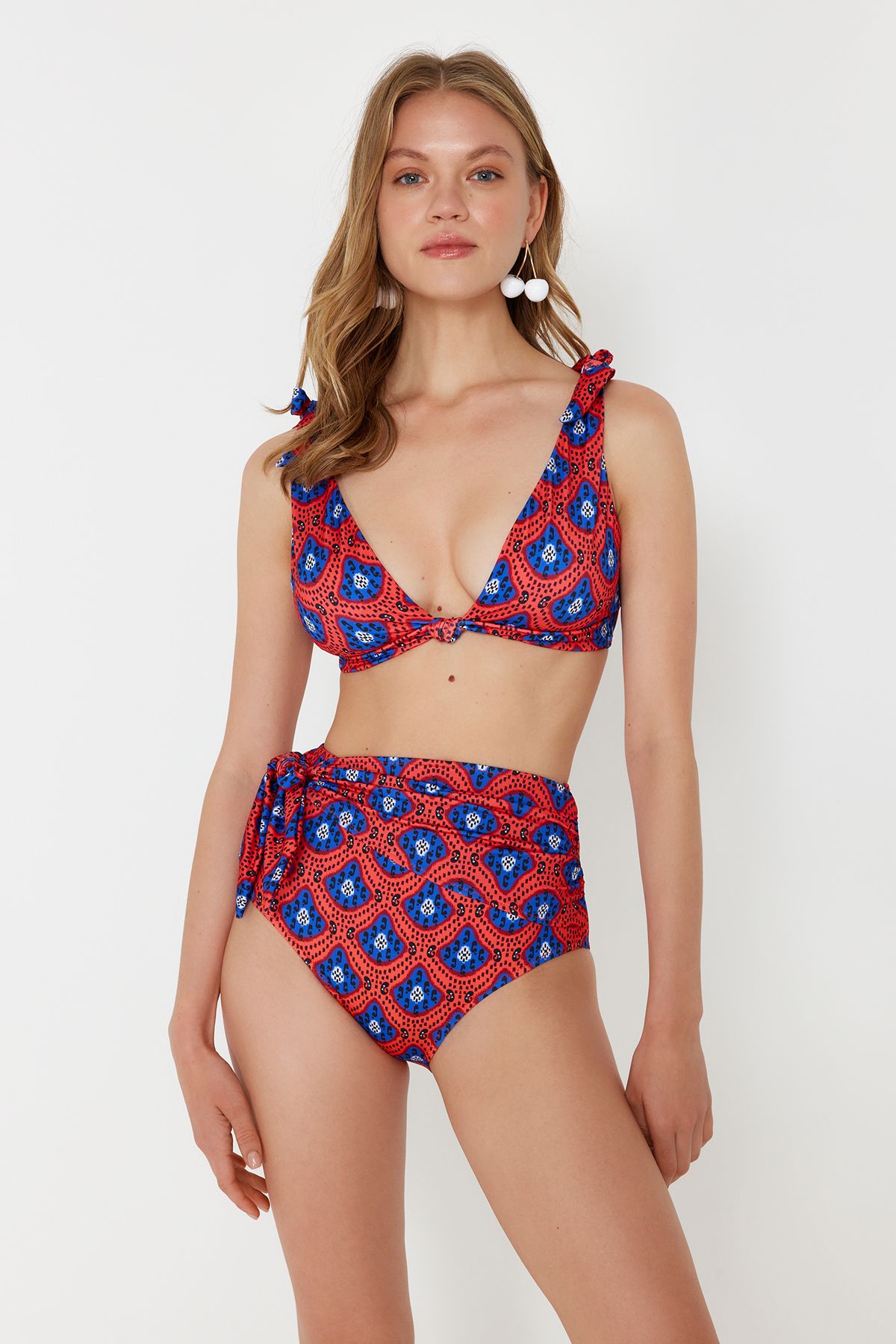 Trendyol Collection Geometryczny Wzór, Wiązany, Wysoki Stan, Dół Od Bikini Typu Hipster Core Kobieta - 34