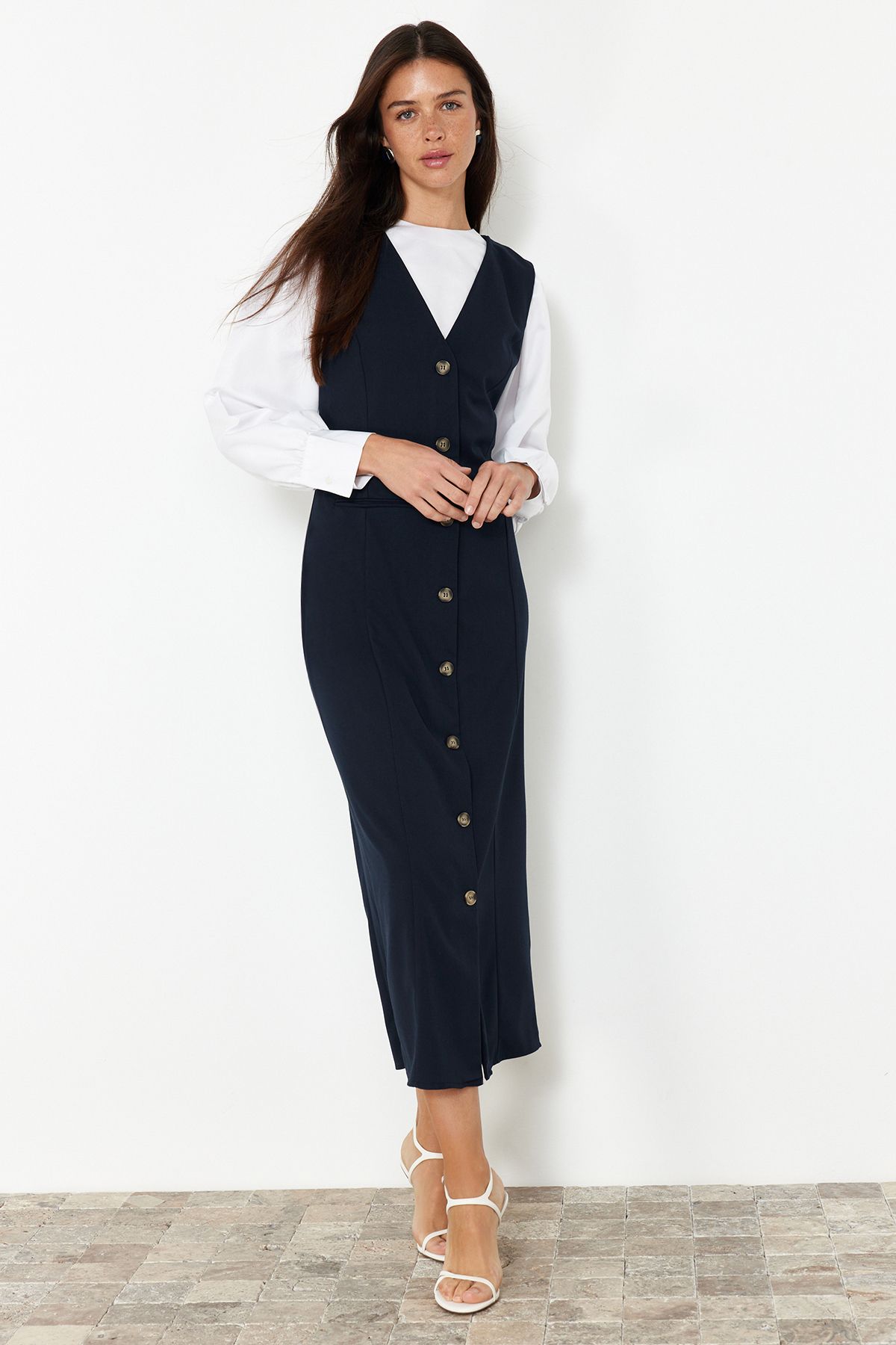 Trendyol Modest-Marineblaues Gilet-Kleid – Webstoff, TCTSS24EB00202 3
