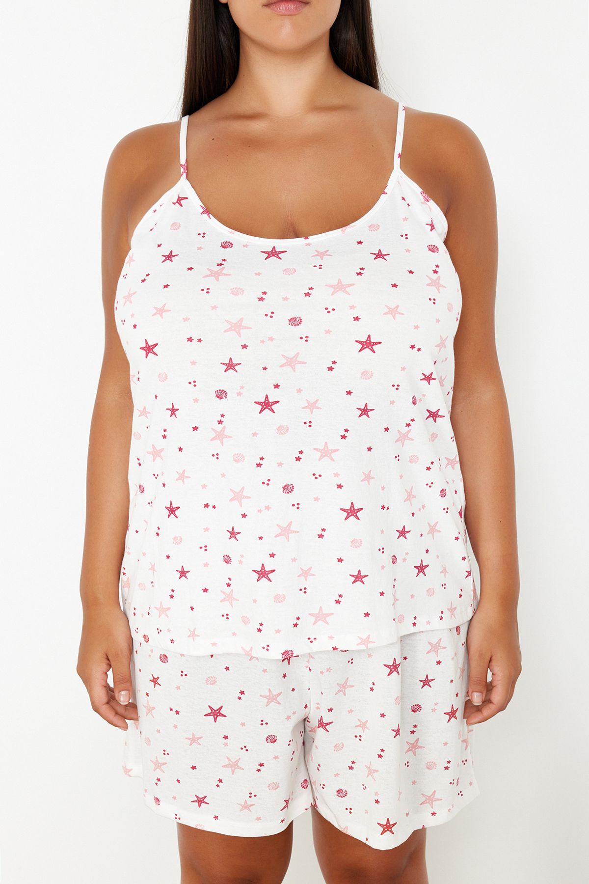 Trendyol Curve-Starfish Patterned Pink Knitted Pajama Set - TBBSS24AI00140 4