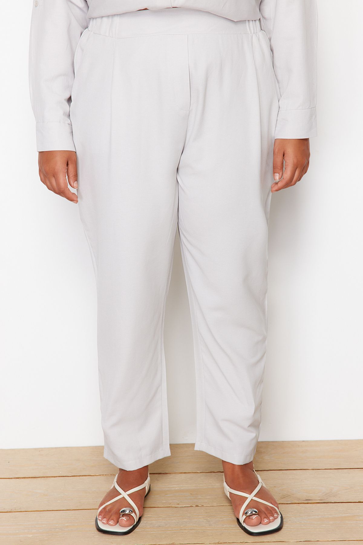 Trendyol Curve-Beige Woven Plus Size Bottom-Top Set 5