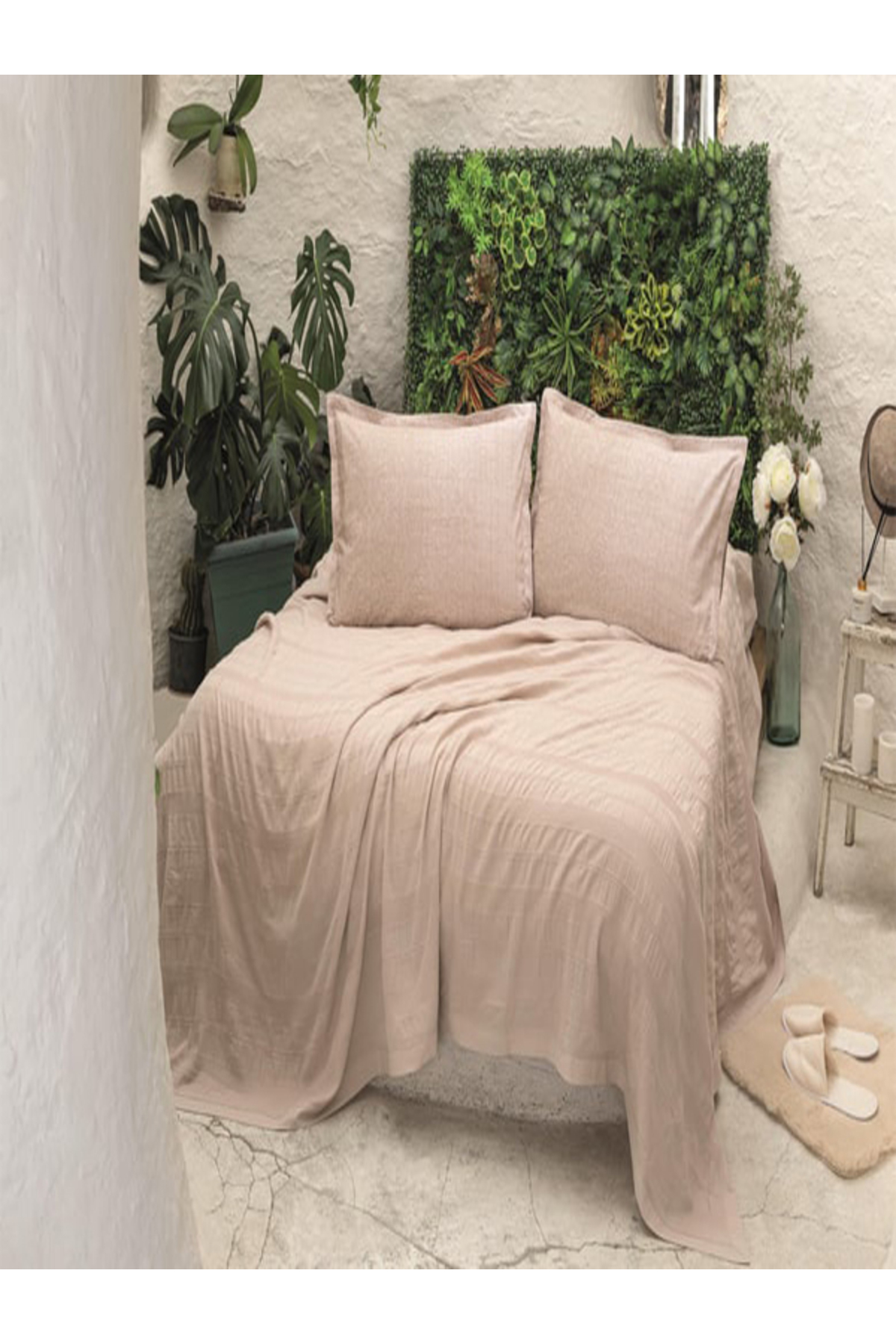 River Sand %100 Pamuklu Fitted Çarşaflı Çift Kişilik Pike Takımı 230x250 cm