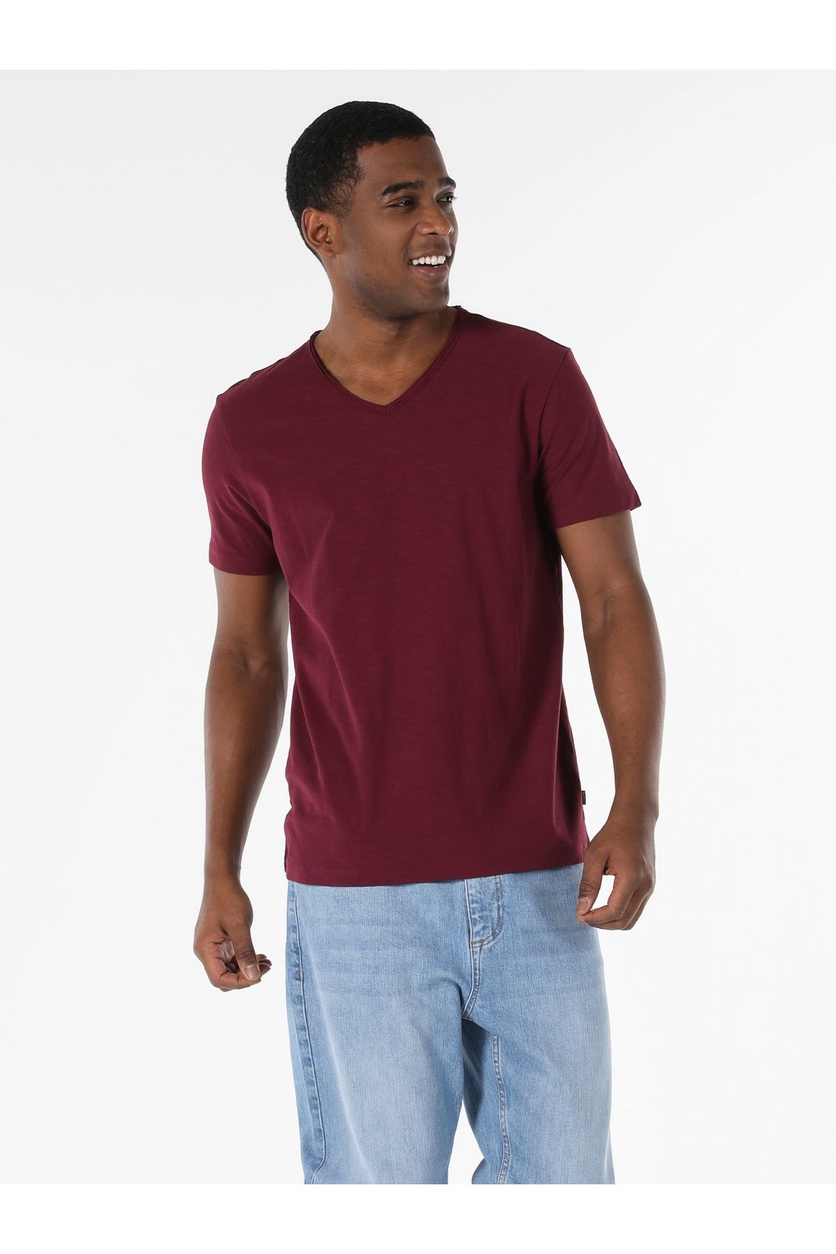 Colin's-Tricou cu mânecă scurtă pentru bărbați, cu decolteu în V, roșu Claret, Cl 1006931 7