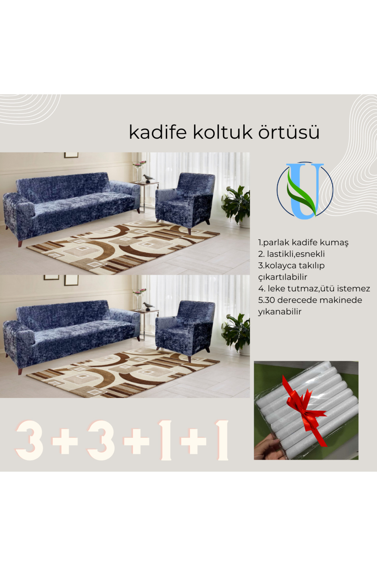 Fit Style Velvet sofa, sofa, sofa bed, sofa cover 3+3+1+1 set