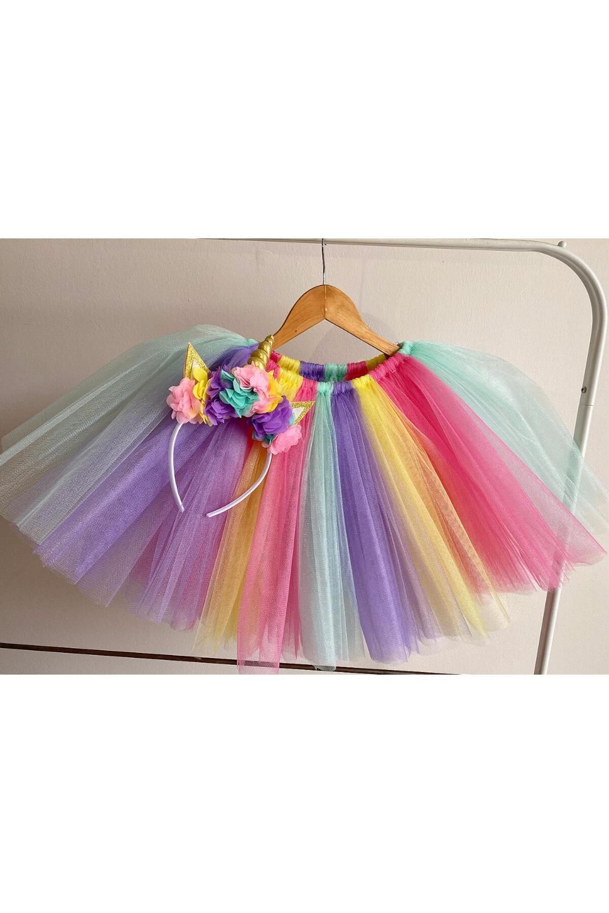ست نوزادی  renkli tütü etek unicorn taç takım