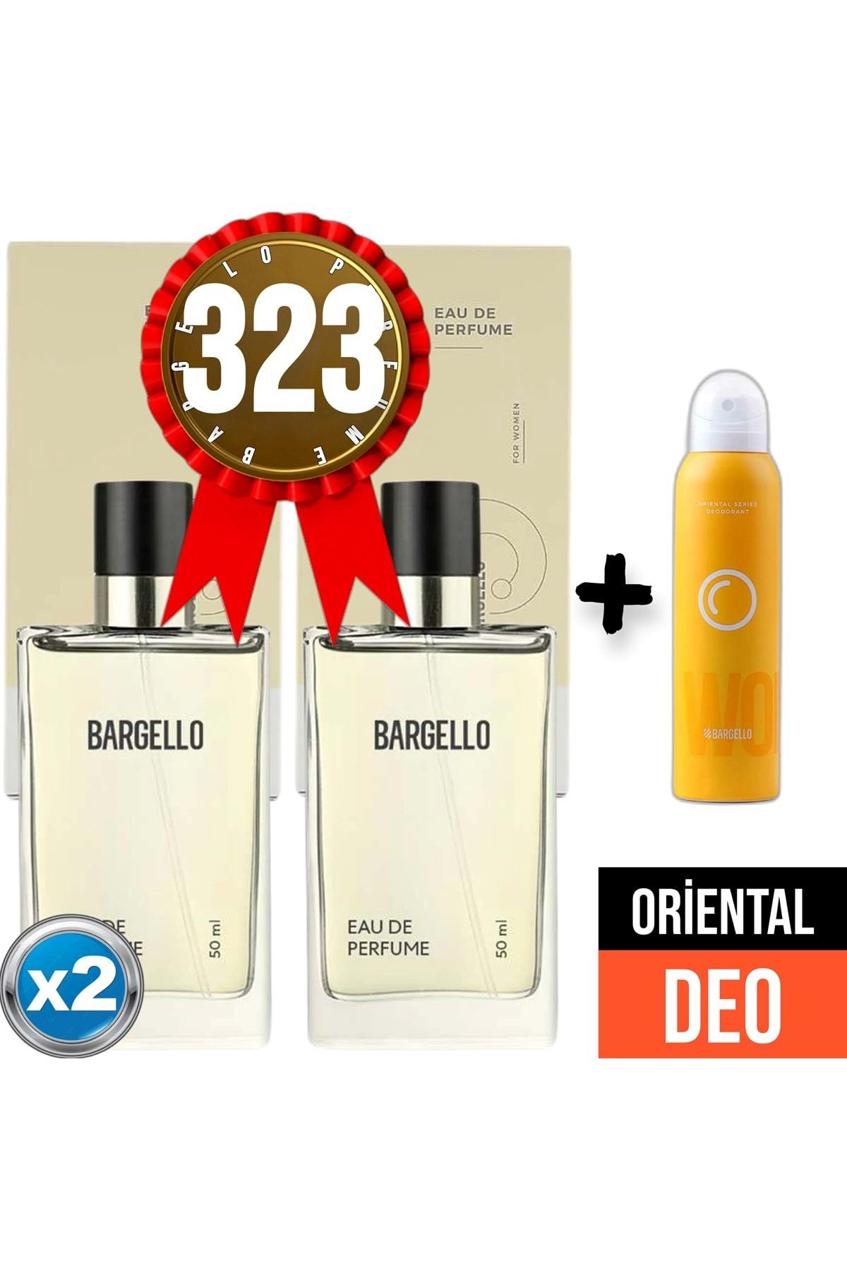 عطر 323x2 (2 عدد) اورینتال 50 میلی لیتر Edp + دئودورانت شرقی 150 میلی لیتر Bargello