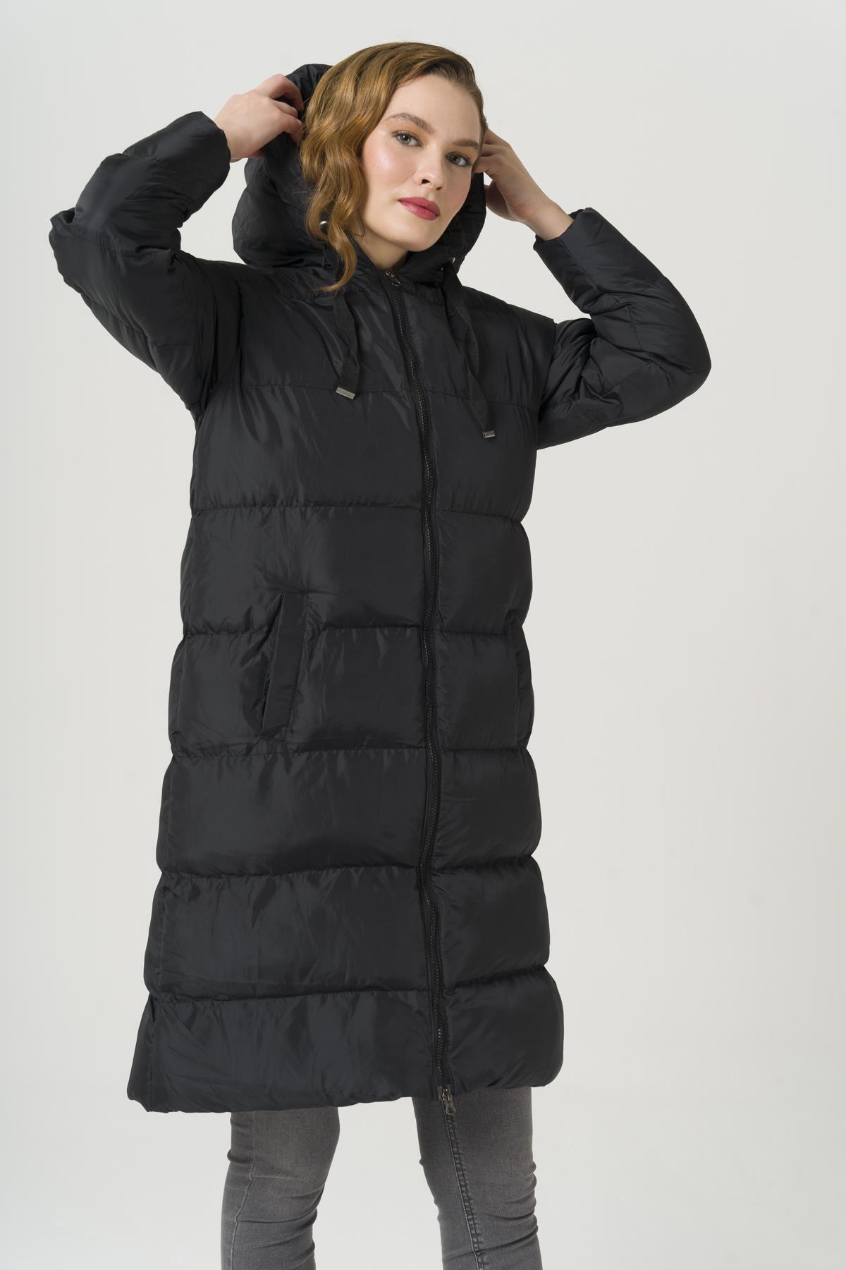 Olcay-Puffermantel aus Grosgrain mit Kapuze, Schwarz, 6404 7