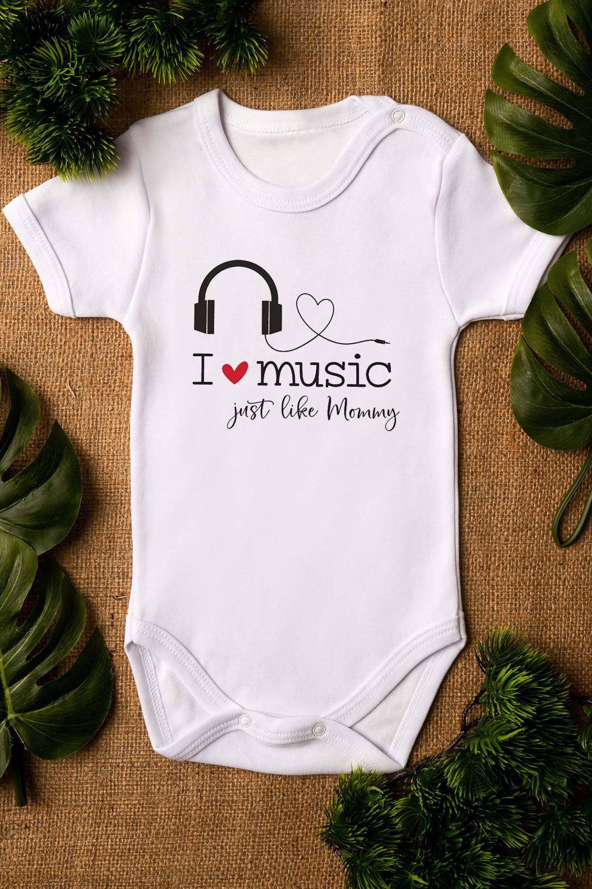 Overoz Органический 100% хлопок I Love Music Just Like Mommy Anne Детская застежка на кнопках с принтом Badi Zıbın 5266 OVEROZBABY5266