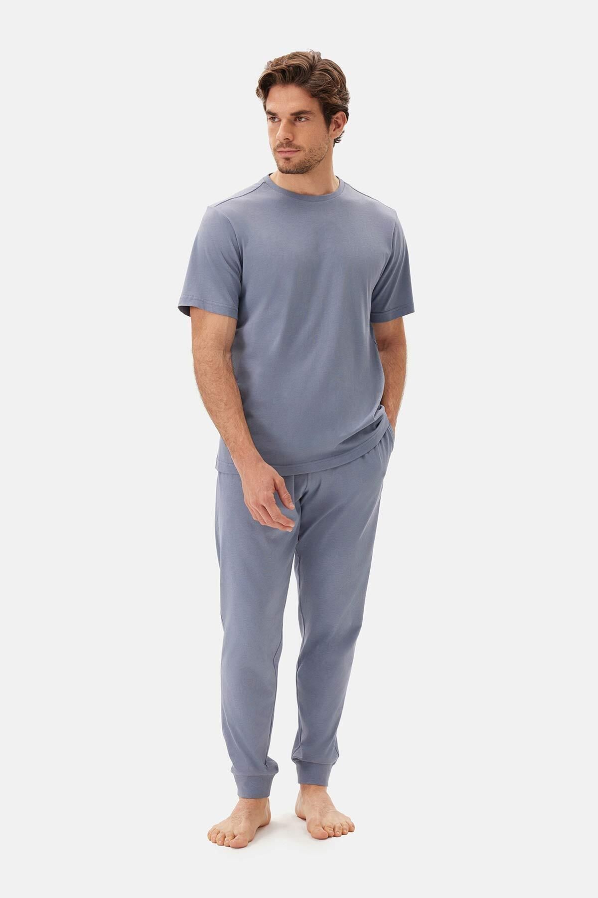 ست پیژامه مردانه مجموعه لباس خواب آبی بیس YAKA JOGGER CELLIAN Dagi