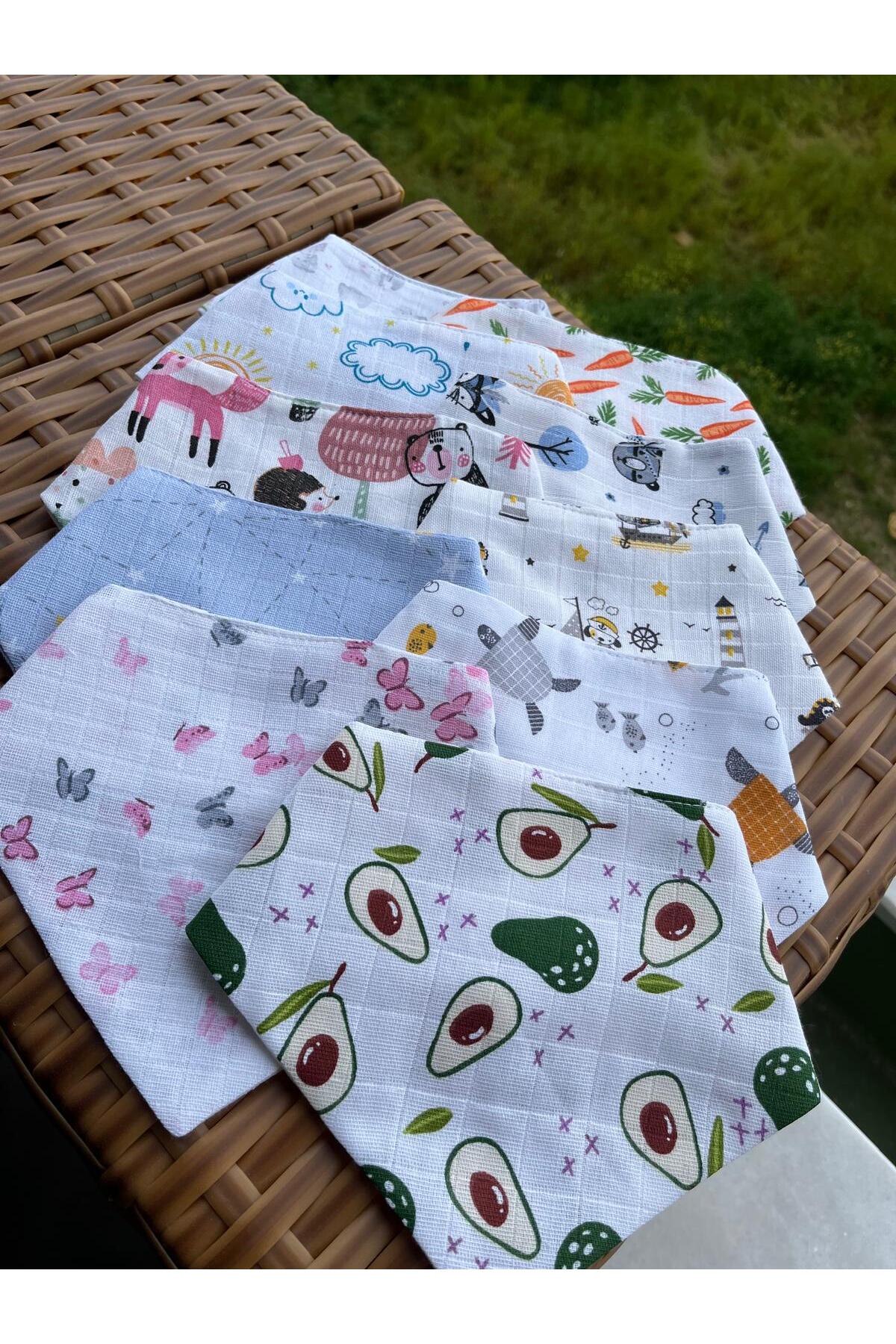 mugaSA - %100 Organik Bebek Önlüğü, Fular, Muslin, Mama Önlüğü, Çıtçıtlı 10'lu ,çift Katlı Desenli fotoğrafı 5 (önizleme)