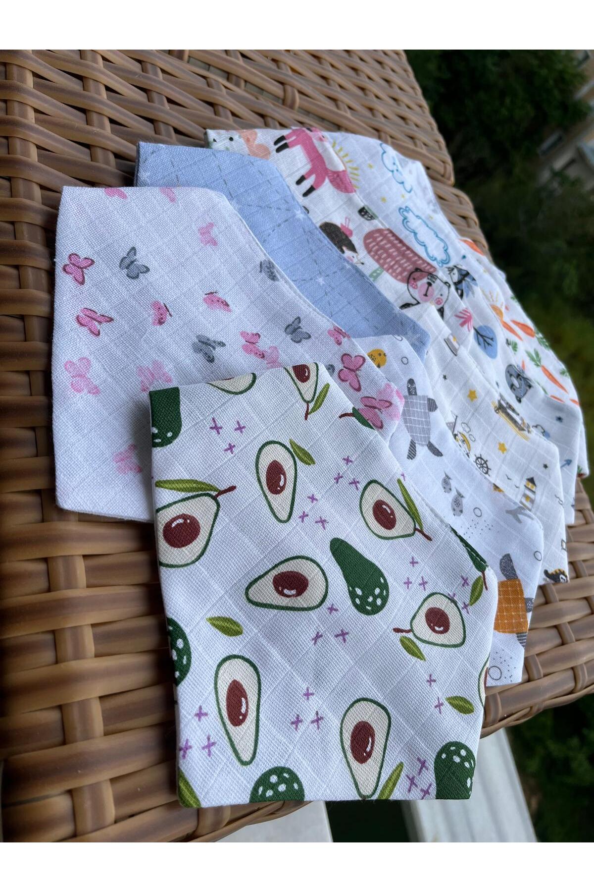 mugaSA - %100 Organik Bebek Önlüğü, Fular, Muslin, Mama Önlüğü, Çıtçıtlı 10'lu ,çift Katlı Desenli fotoğrafı 3 (önizleme)