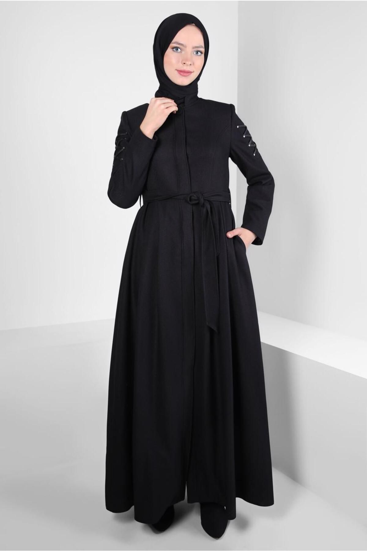 تاپ کت کمربند دار با جزییات کراوات 10833 Alvina