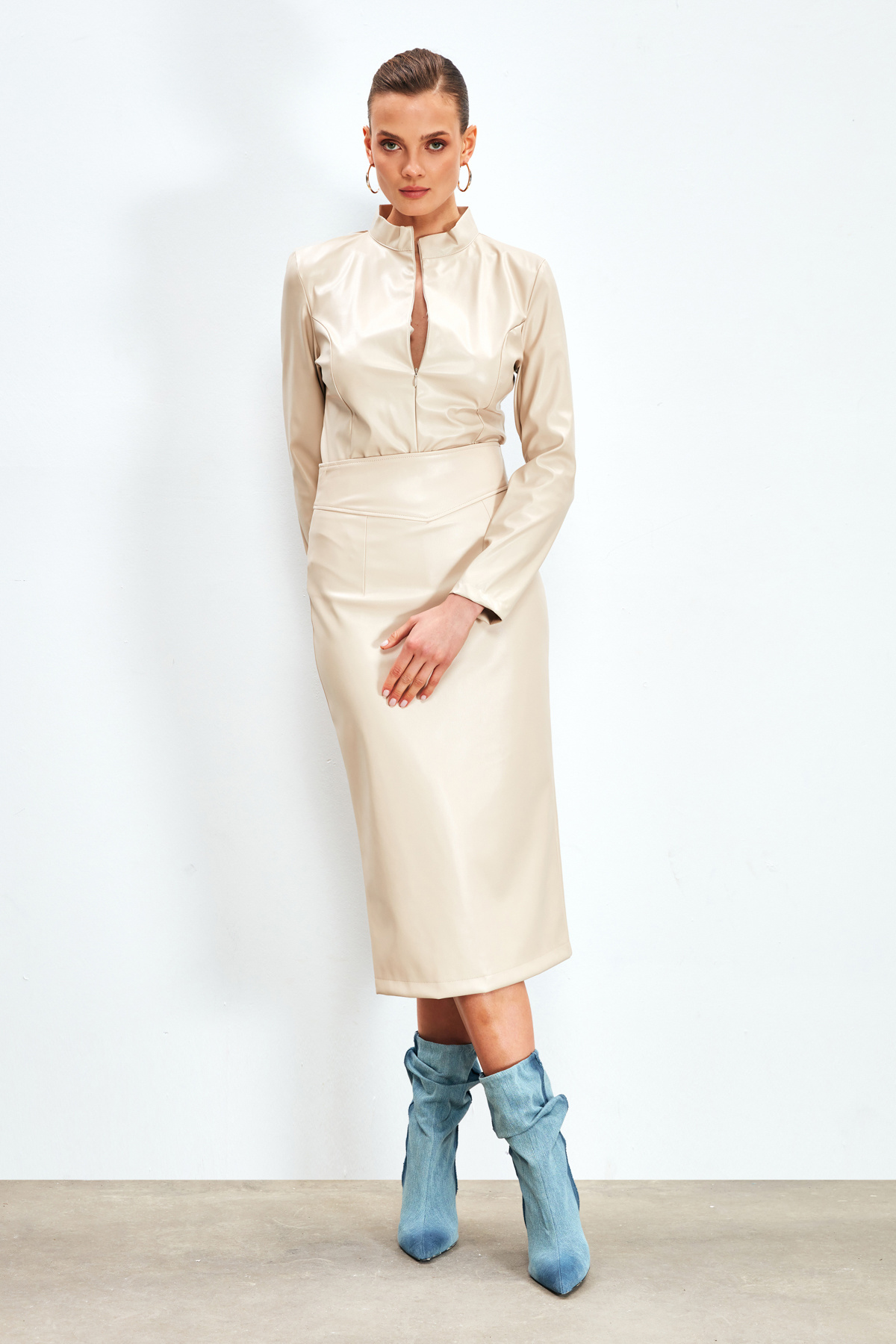 Sateen-Fusta Creion din piele - STONE 2