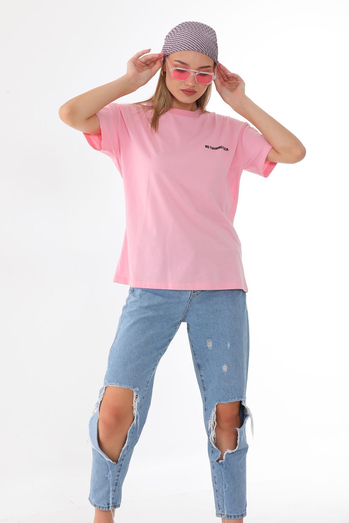 Batı Styling  Bisiklet Yaka Baskılı Kadın T-Shirt - Görsel 3