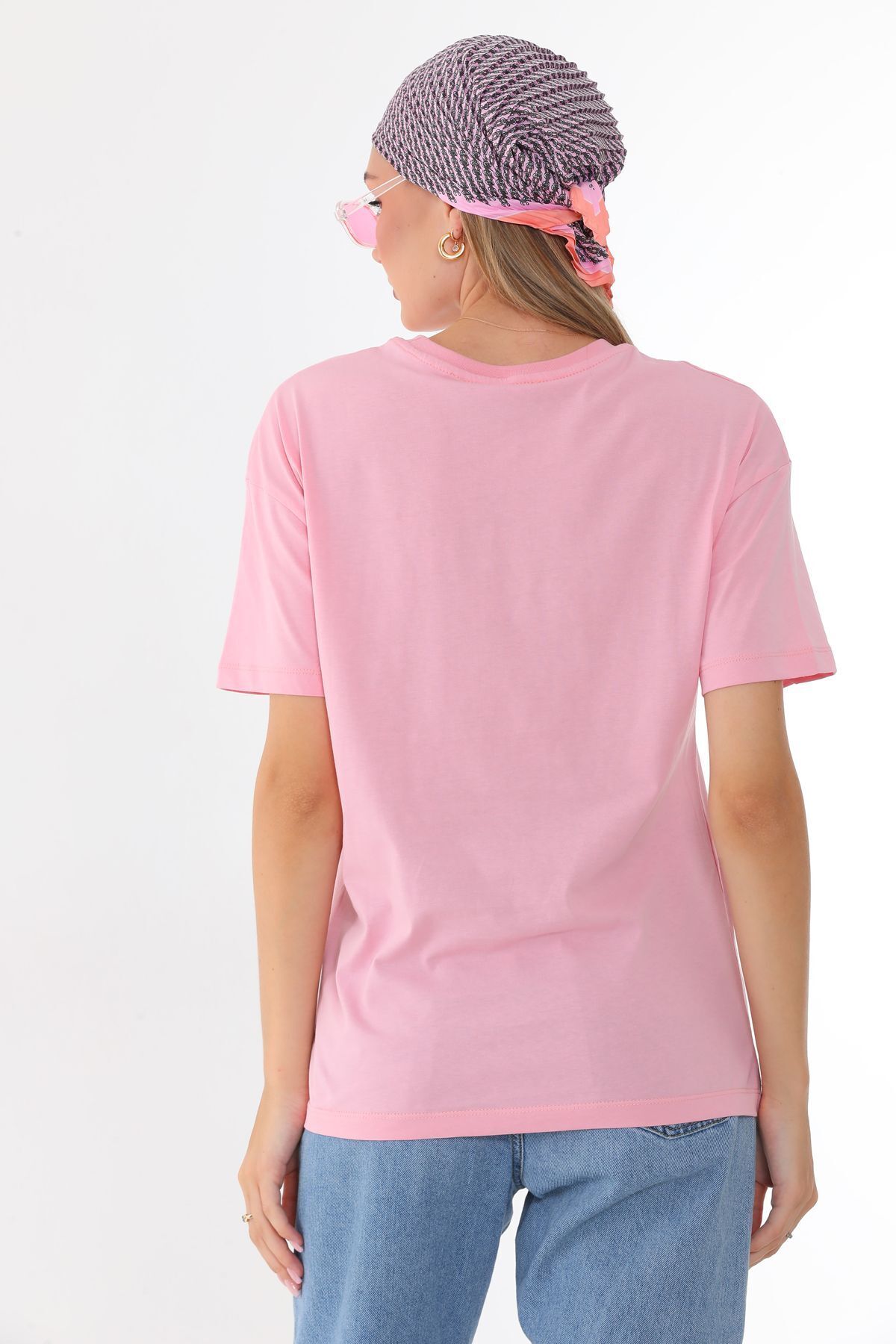 Batı Styling  Bisiklet Yaka Baskılı Kadın T-Shirt - Görsel 6