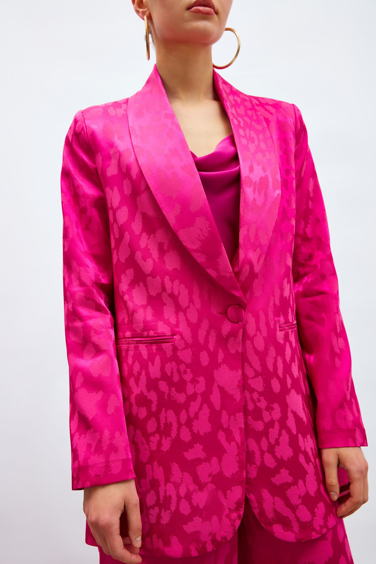 Sateen-Jachetă din satin cu model lat - fucsia 7