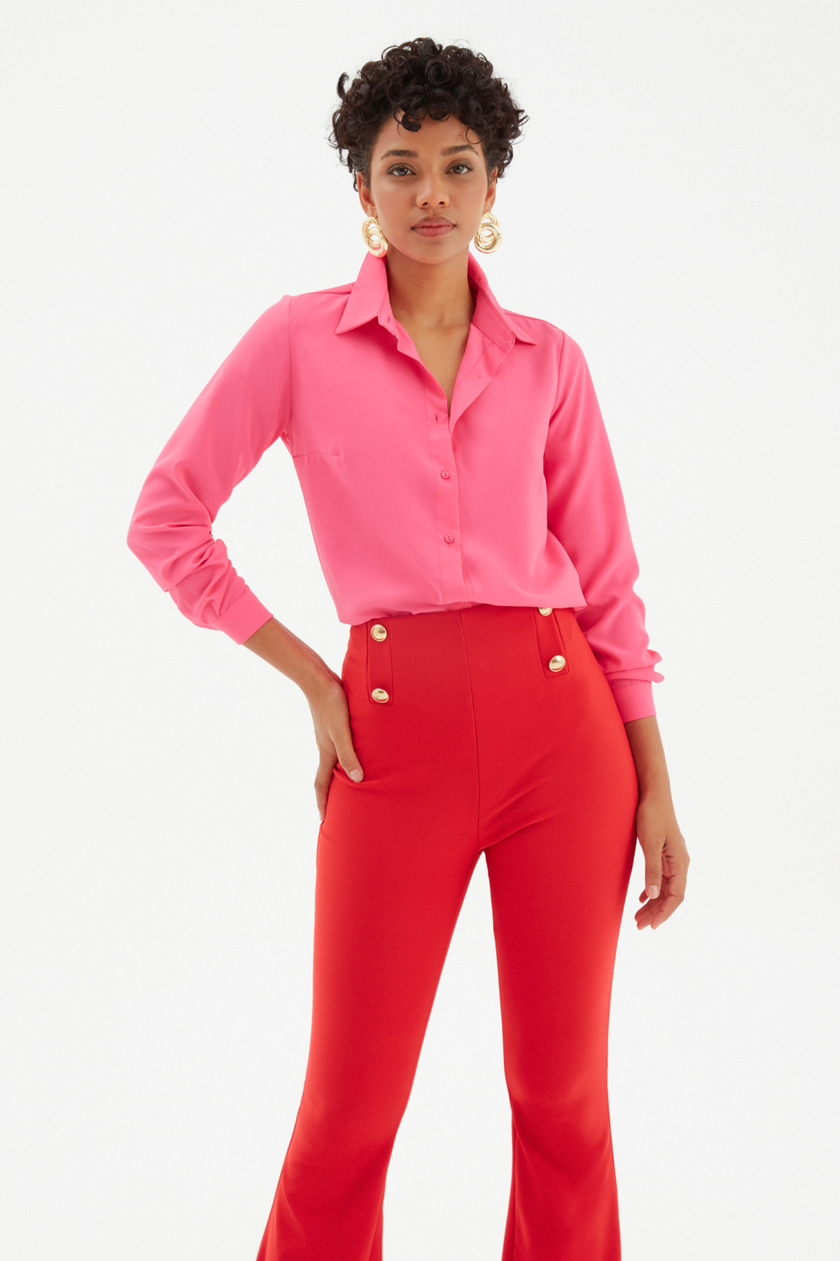 Sateen-قميص فوشيا طويل الظهر 3