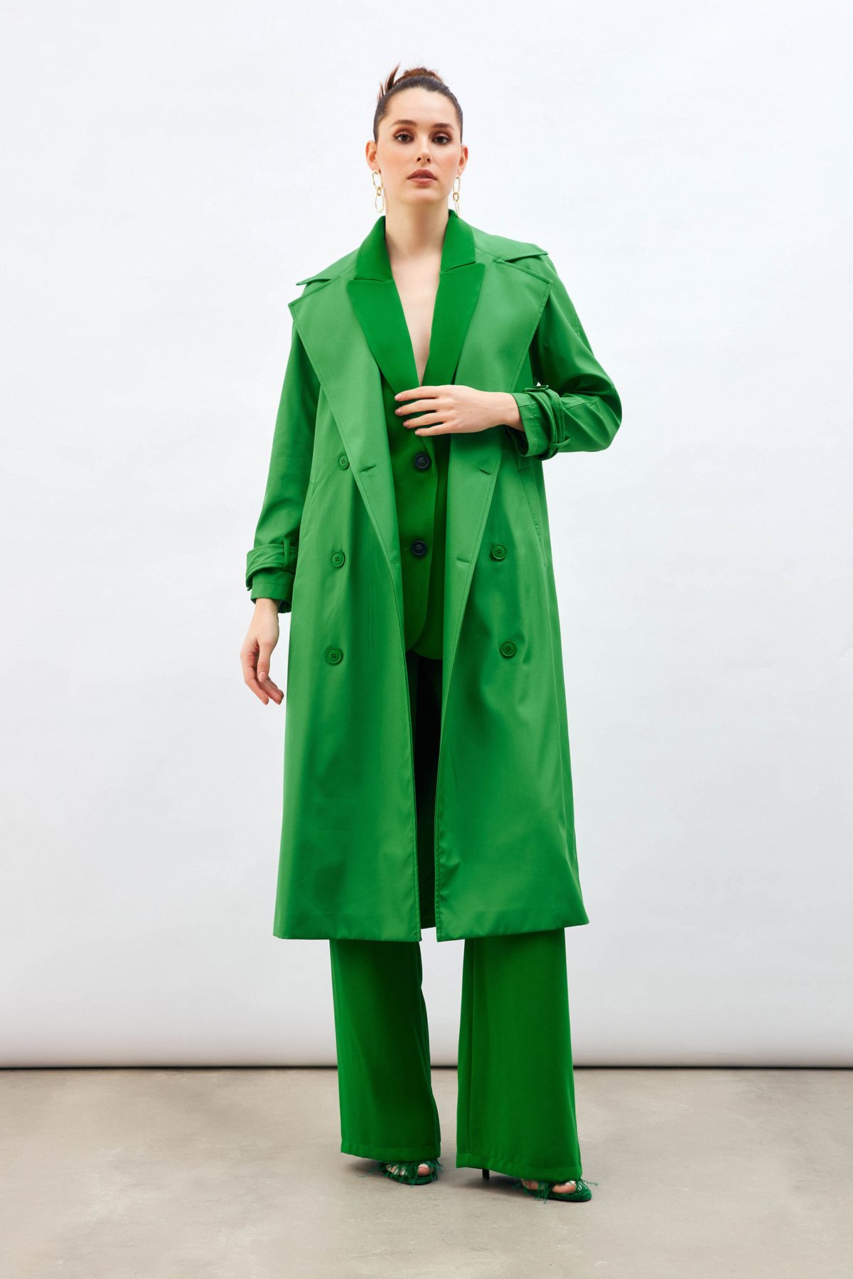 Sateen-Ζώνη Long Trench - Πράσινη 4