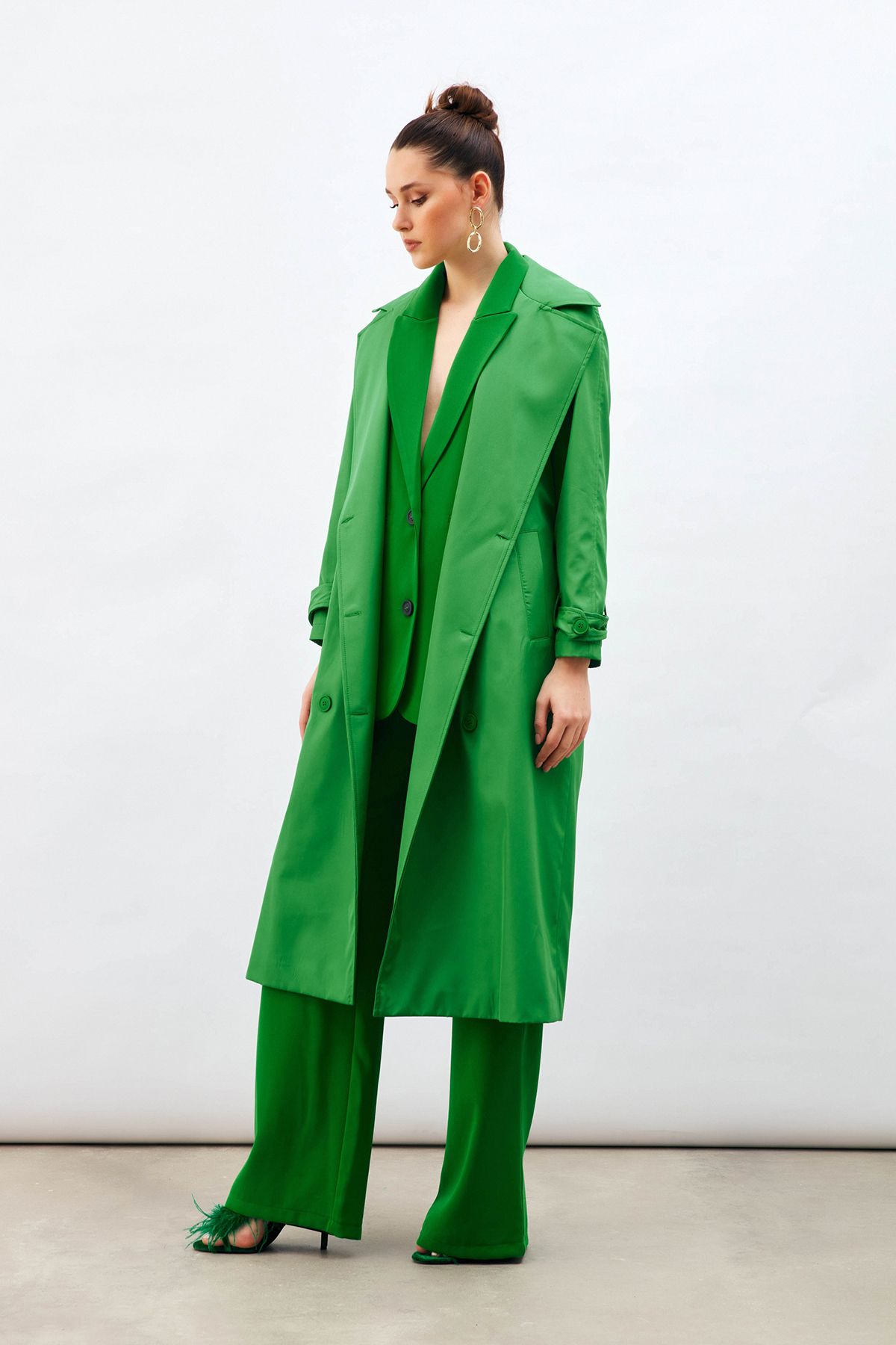 Sateen-Ζώνη Long Trench - Πράσινη 7