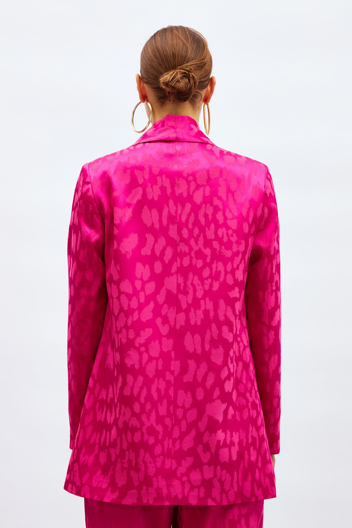 Sateen-Jachetă din satin cu model lat - fucsia 8