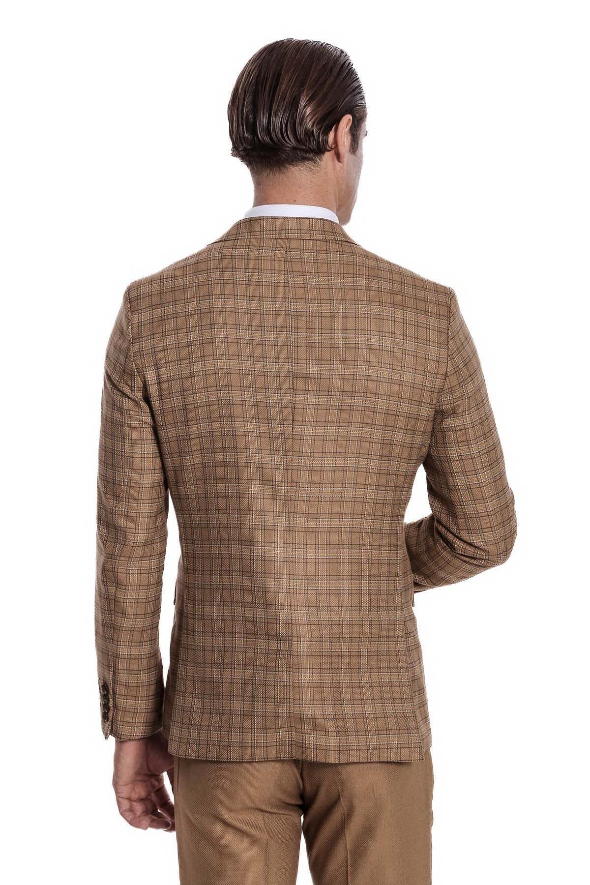 Ekose Ceketli Slim Fit Taba Erkek Takım Elbise - Wessi — قهوه‌ای TY-1436-515146 — تصویر 5 از 7