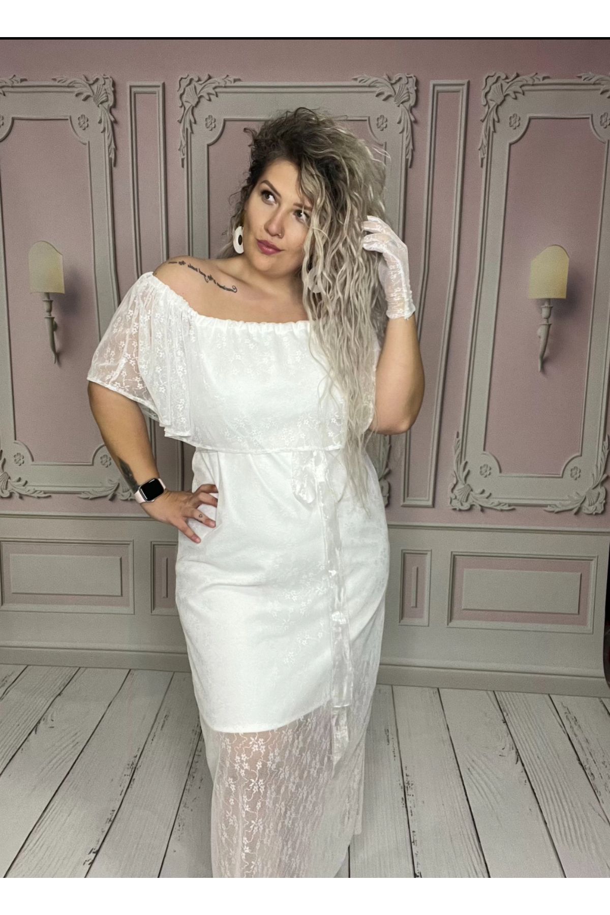 NA ADDESIGN-Λευκό Δαντελένιο Φόρεμα Plus Size - για Γάμο και After Party 7