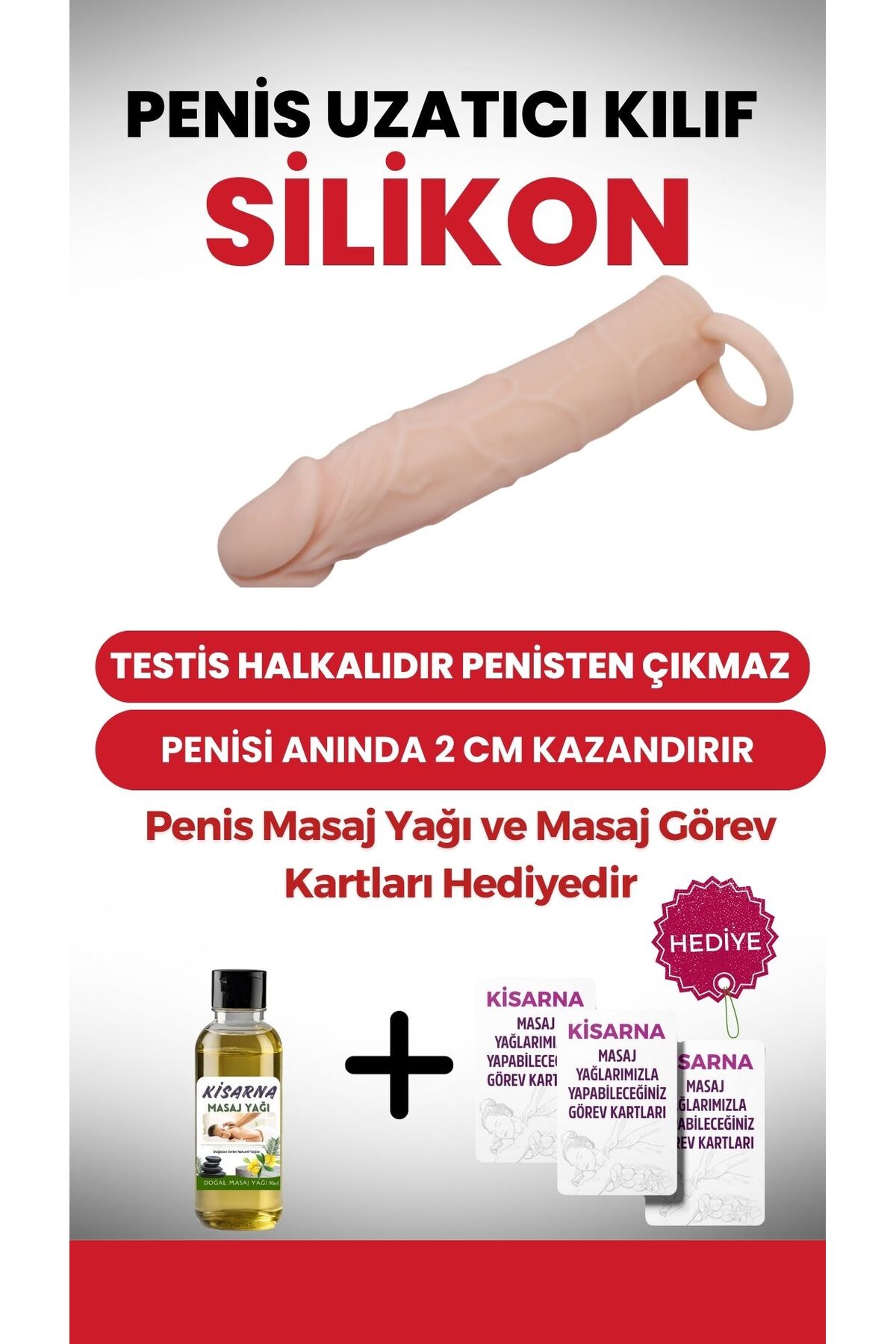Silikondan Yeni Yumuşak 5 Cm Dolgulu Kılıfı Prezervatif Modeli Masaj Yağı Hediyeli 4