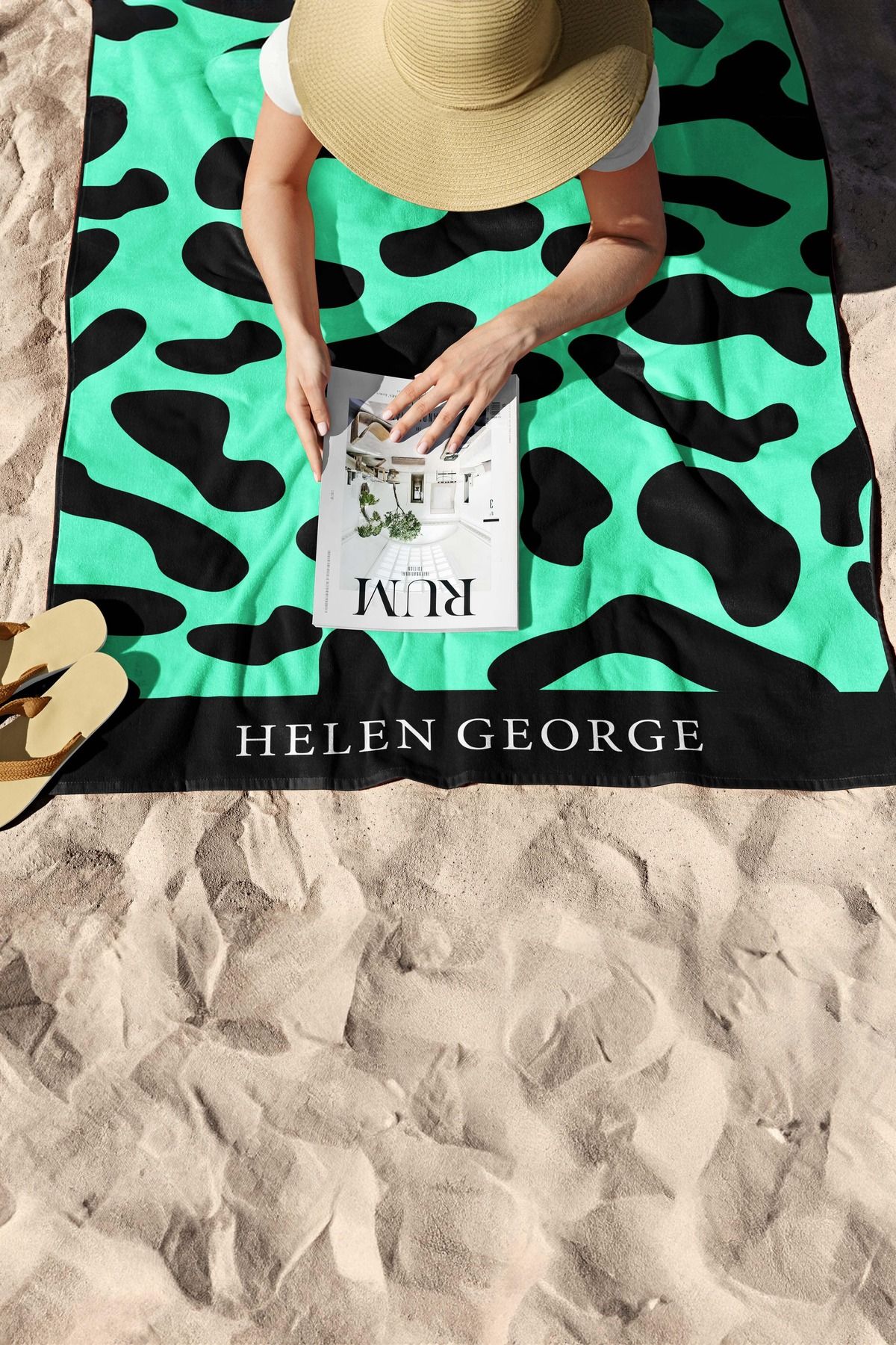 Helen George-Light Green Leopard Patterned Oversize Beach Towel - Hgtw0001358 2