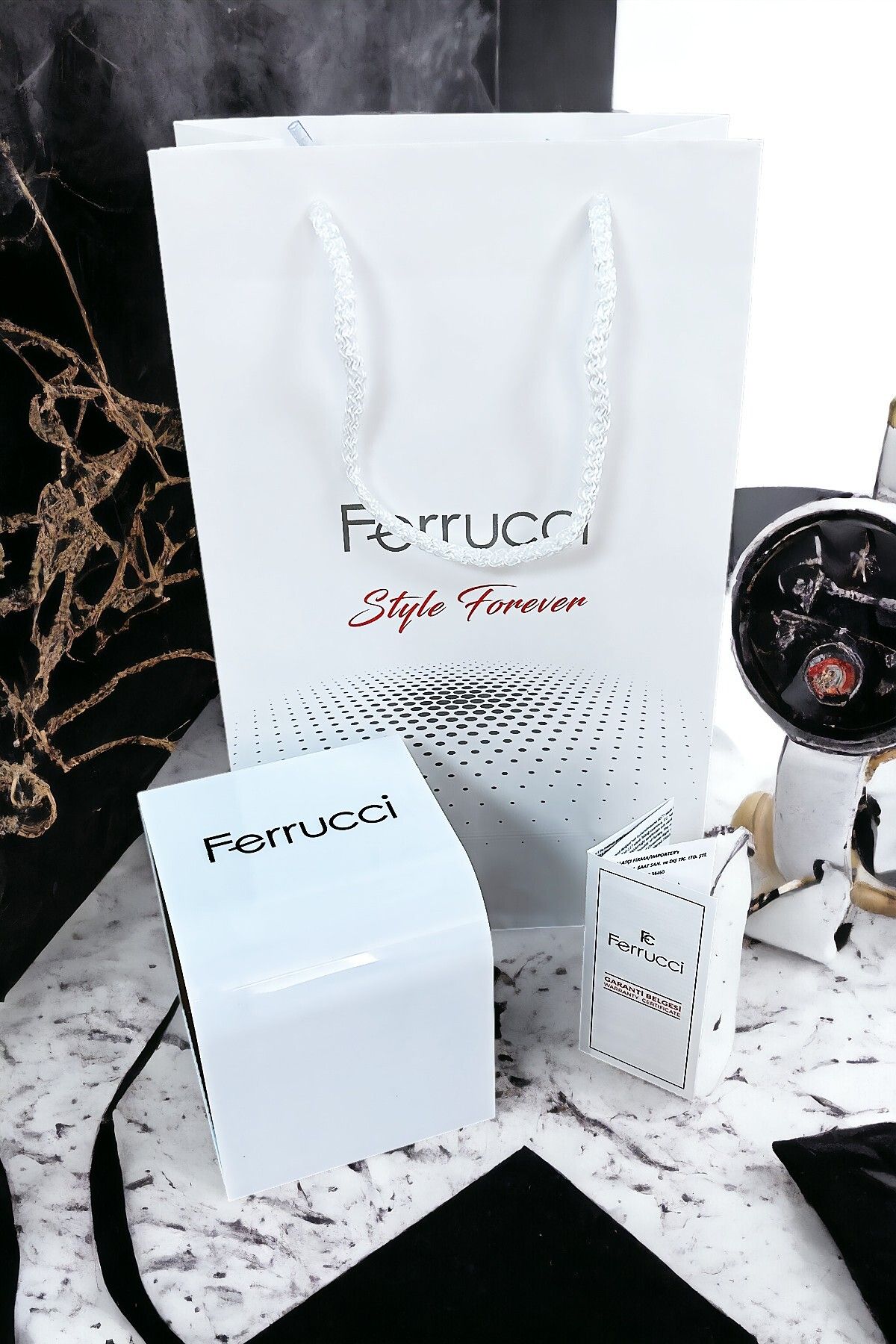 Ferrucci-طقم ساعة يد وسوار للرجال مقاوم للماء باللون الأزرق الداكن 3 ATM - حبل جلدي FRE2046C3 8