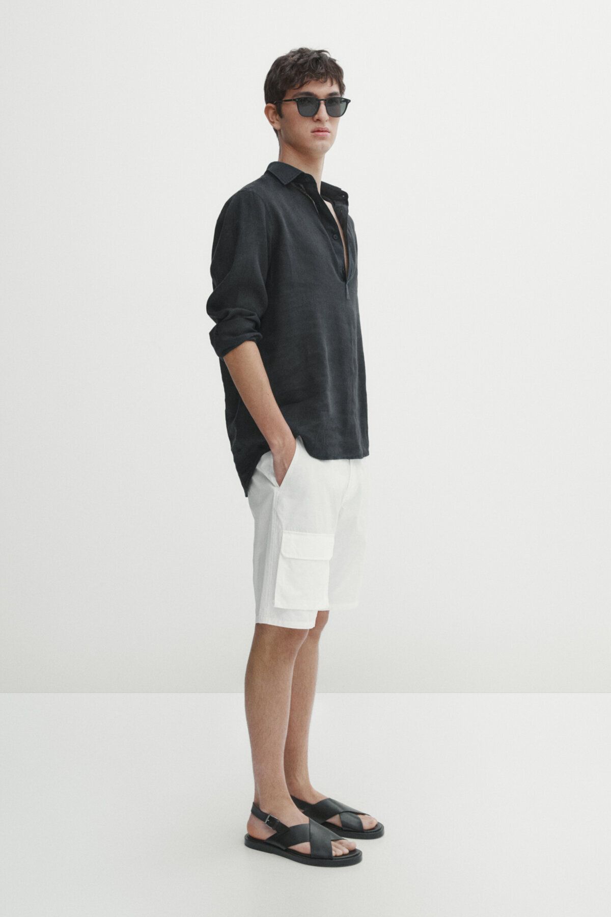 Massimo Dutti شورت برمودا 100% کتان با جزئیات جیب