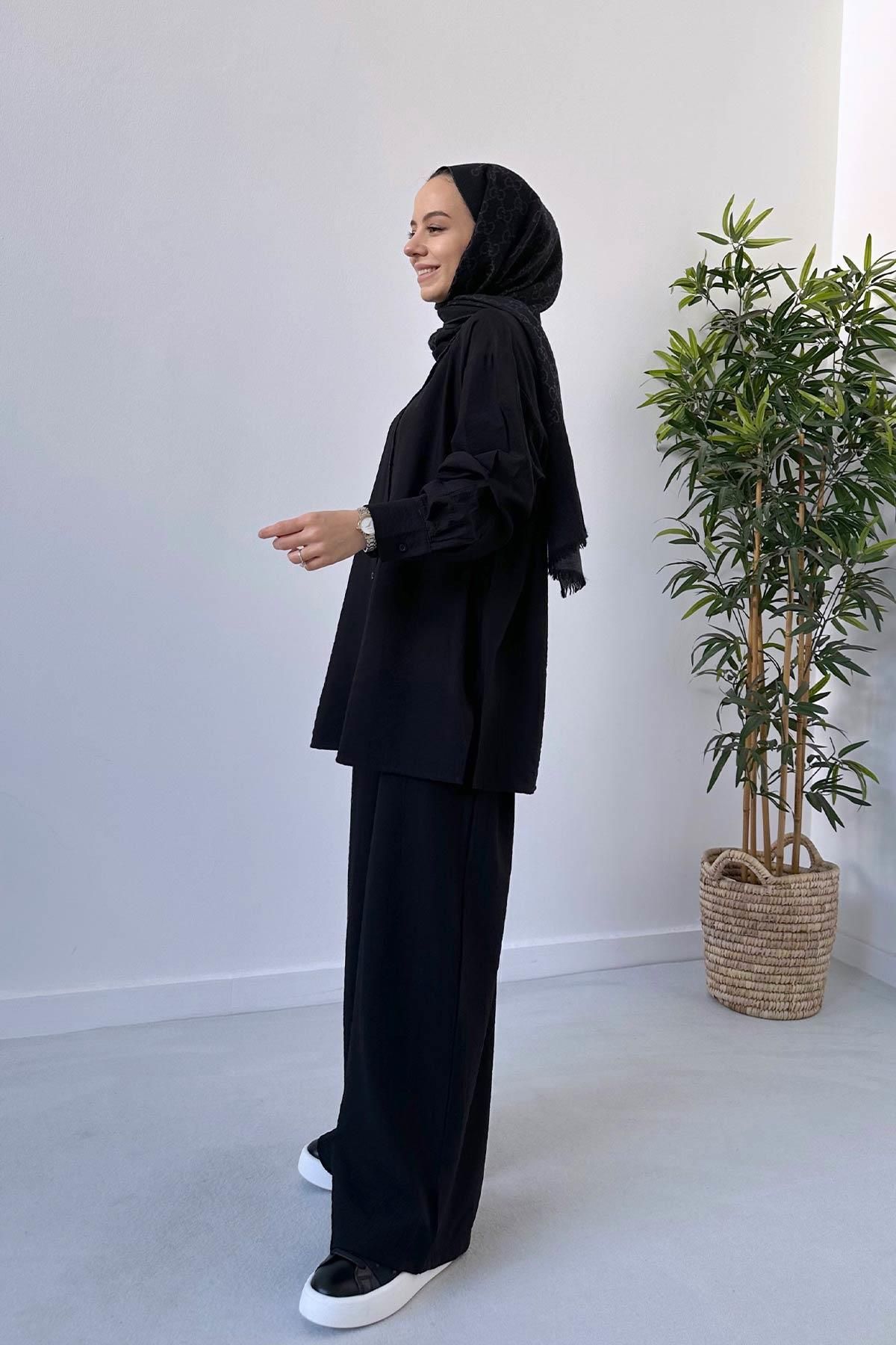 Ka Hijab-Wide Leg Shirt & Pants Set - Black 2