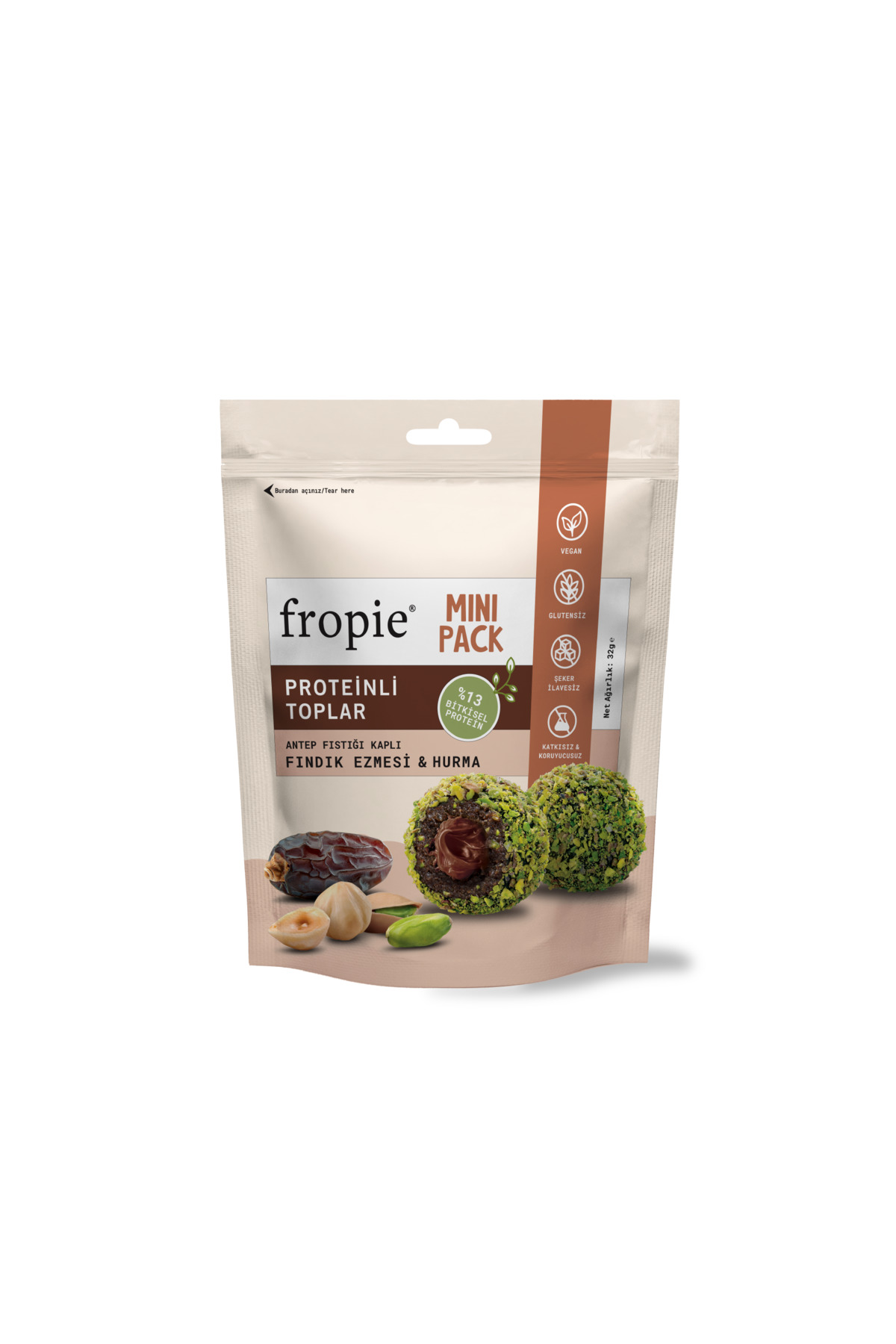 FROPİE Proteinli Hurma Topu Mini - Antep Fıstığı Kaplı ve Fındık
